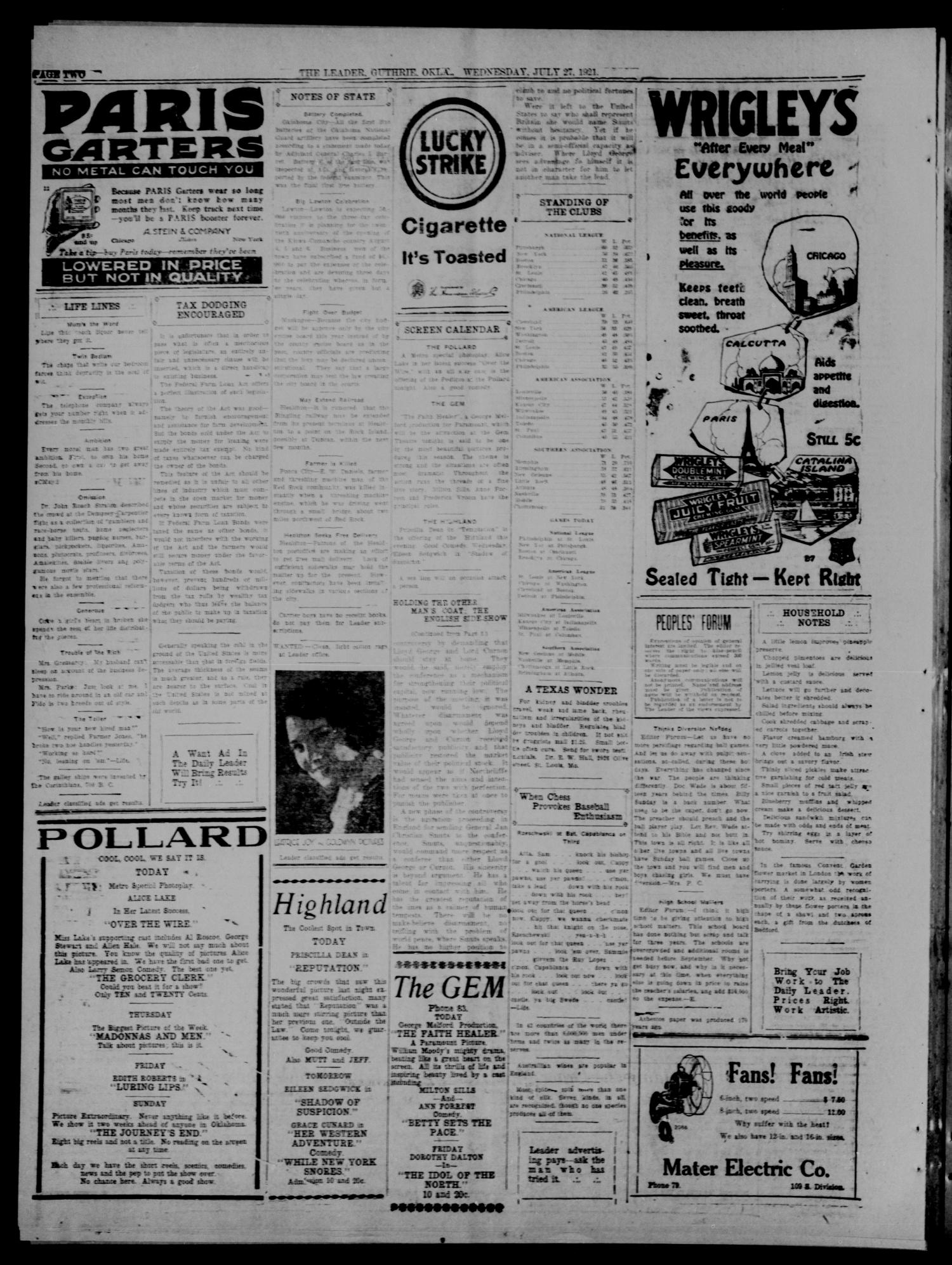 The Guthrie Daily Leader. (Guthrie, Okla.), Vol. 54, No. 114, Ed. 1 Wednesday, July 27, 1921
                                                
                                                    [Sequence #]: 2 of 8
                                                