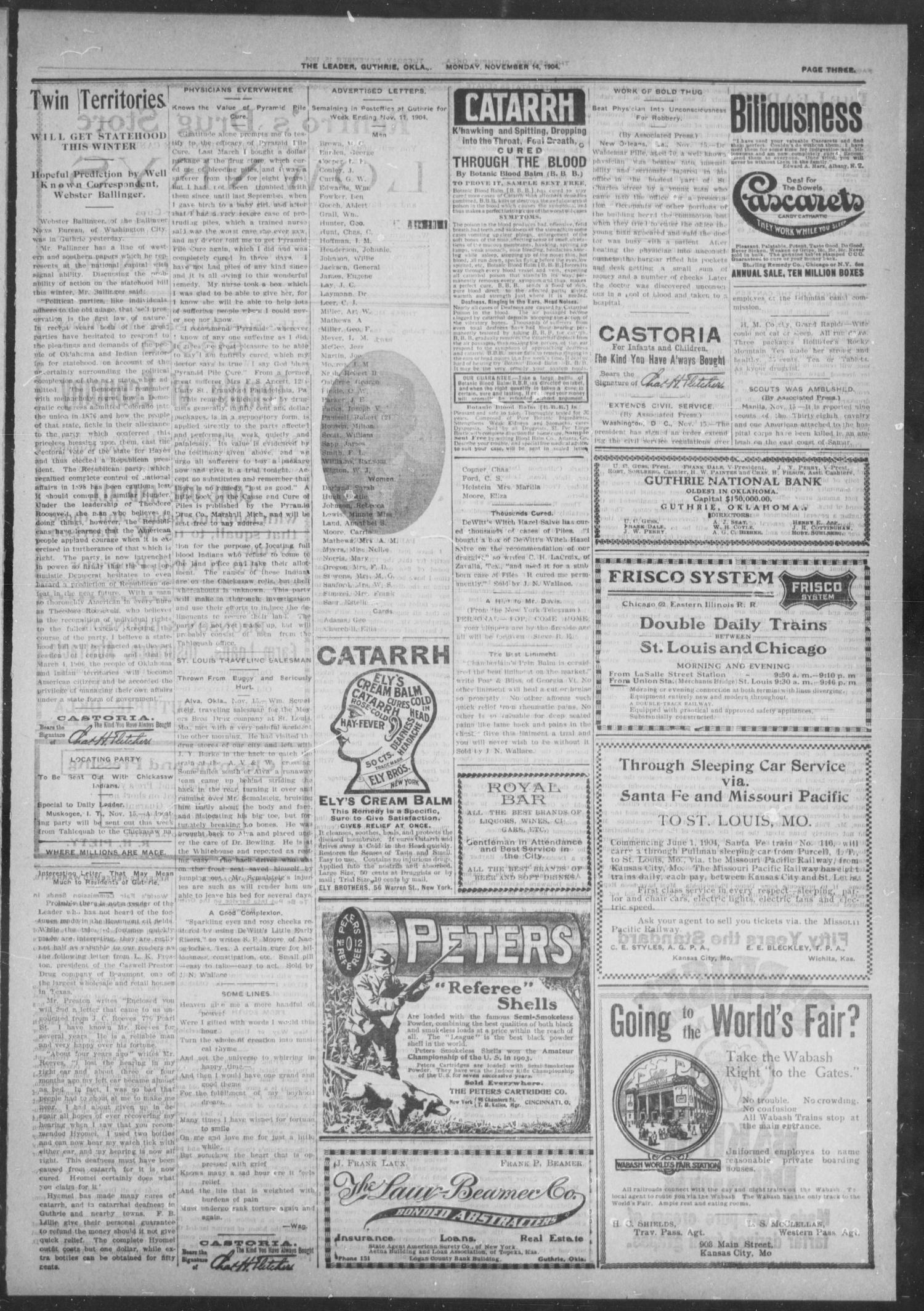 The Guthrie Daily Leader. (Guthrie, Okla.), Vol. 24, No. 98, Ed. 1, Tuesday, November 15, 1904
                                                
                                                    [Sequence #]: 3 of 8
                                                