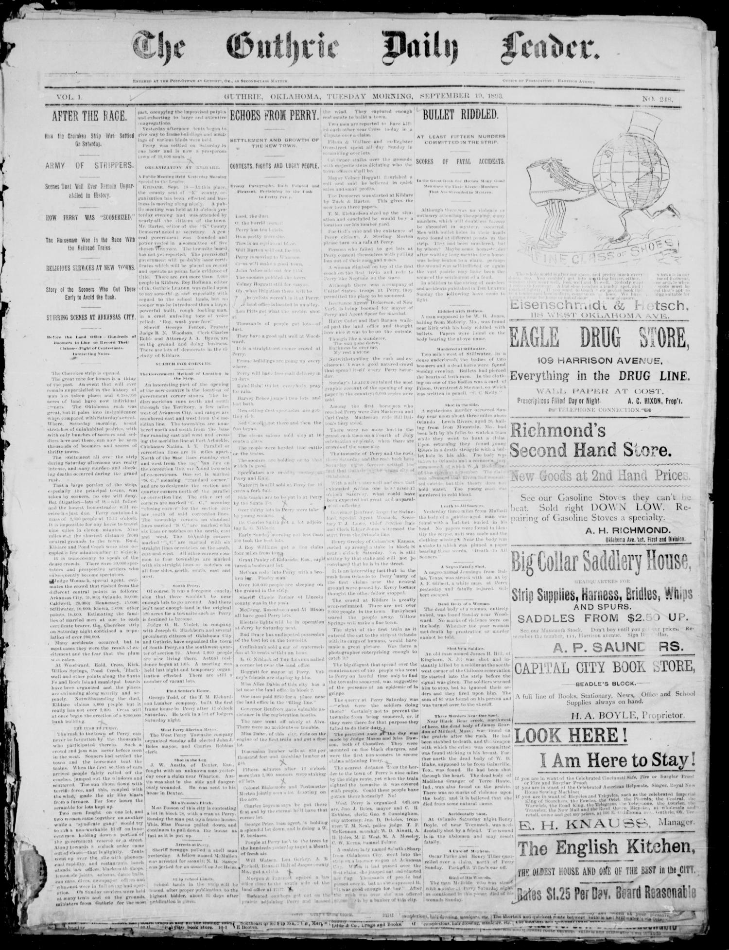 The Guthrie Daily Leader. (Guthrie, Okla.), Vol. 1, No. 248, Ed. 1, Tuesday, September 19, 1893
                                                
                                                    [Sequence #]: 1 of 4
                                                