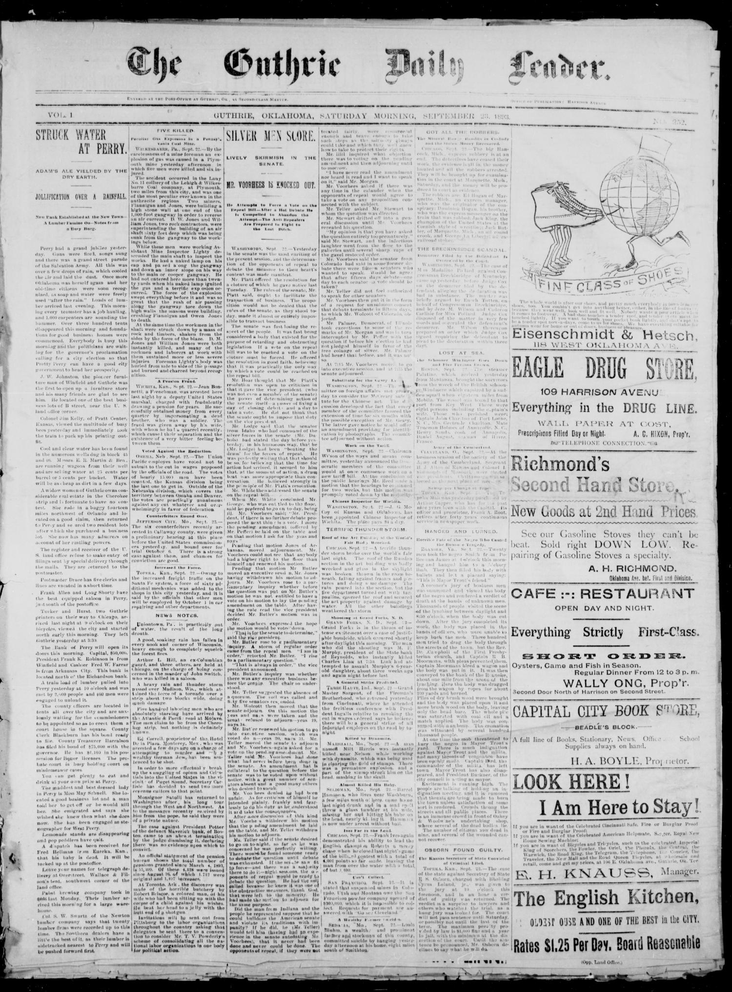 The Guthrie Daily Leader. (Guthrie, Okla.), Vol. 1, No. 252, Ed. 1, Saturday, September 23, 1893
                                                
                                                    [Sequence #]: 1 of 4
                                                