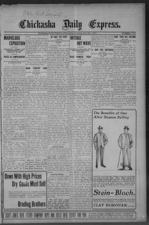 Primary view of object titled 'Chickasha Daily Express. (Chickasha, Indian Terr.), No. 171, Ed. 1 Thursday, July 20, 1905'.