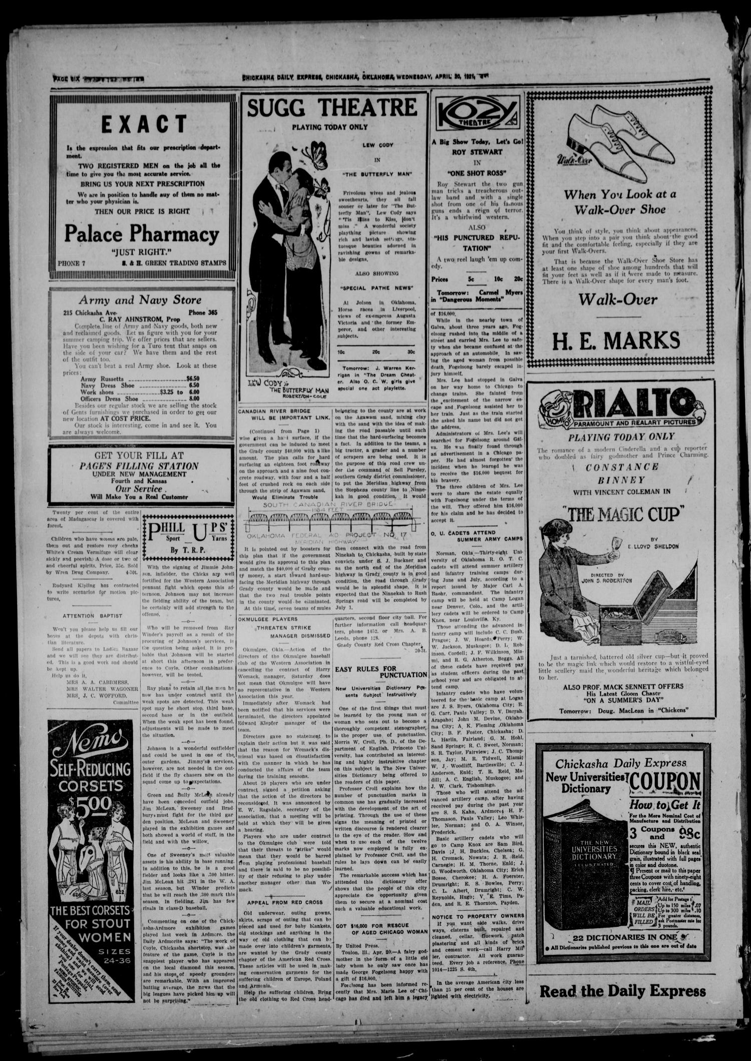 Chickasha Daily Express (Chickasha, Okla.), Vol. 22, No. 94, Ed. 1 Wednesday, April 20, 1921
                                                
                                                    [Sequence #]: 6 of 6
                                                