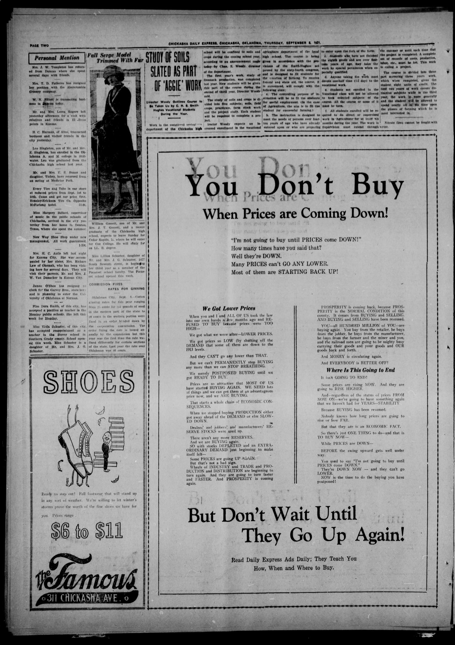 Chickasha Daily Express (Chickasha, Okla.), Vol. 22, No. 122, Ed. 1 Thursday, September 8, 1921
                                                
                                                    [Sequence #]: 2 of 12
                                                