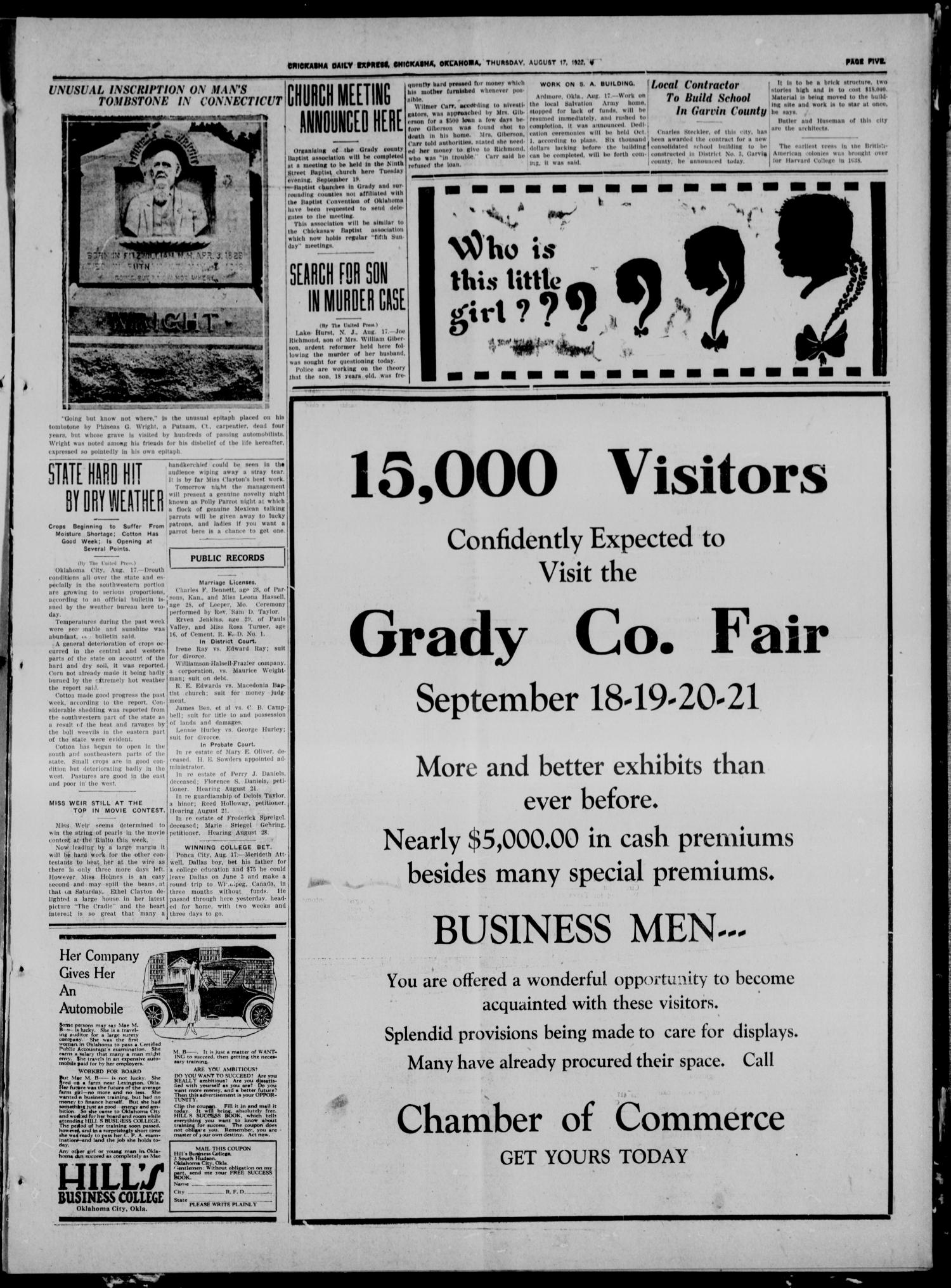 Chickasha Daily Express (Chickasha, Okla.), Vol. 23, No. 105, Ed. 1 Thursday, August 17, 1922
                                                
                                                    [Sequence #]: 5 of 8
                                                