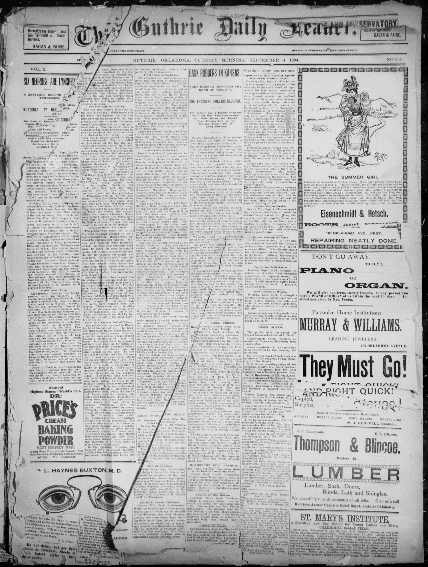 The Guthrie Daily Leader. (Guthrie, Okla.), Vol. 2, No. 231, Ed. 1, Tuesday, September 4, 1894
                                                
                                                    [Sequence #]: 1 of 4
                                                