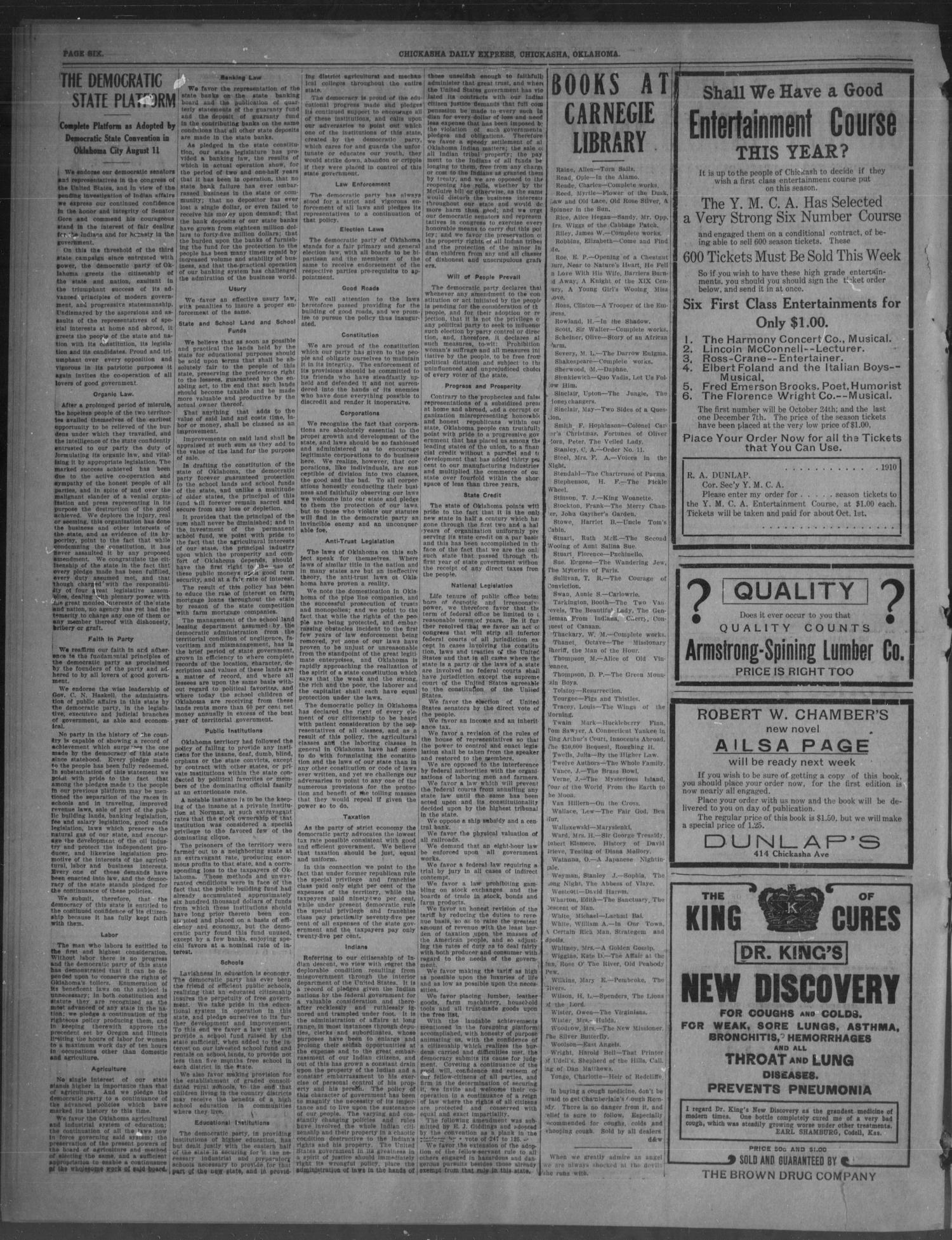 Chickasha Daily Express. (Chickasha, Okla.), Vol. 11, No. 199, Ed. 1 Saturday, August 20, 1910
                                                
                                                    [Sequence #]: 6 of 8
                                                