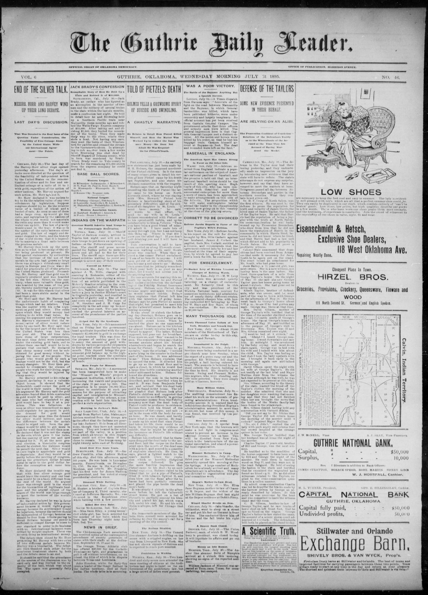 The Guthrie Daily Leader. (Guthrie, Okla.), Vol. 6, No. 46, Ed. 1, Wednesday, July 31, 1895
                                                
                                                    [Sequence #]: 1 of 4
                                                