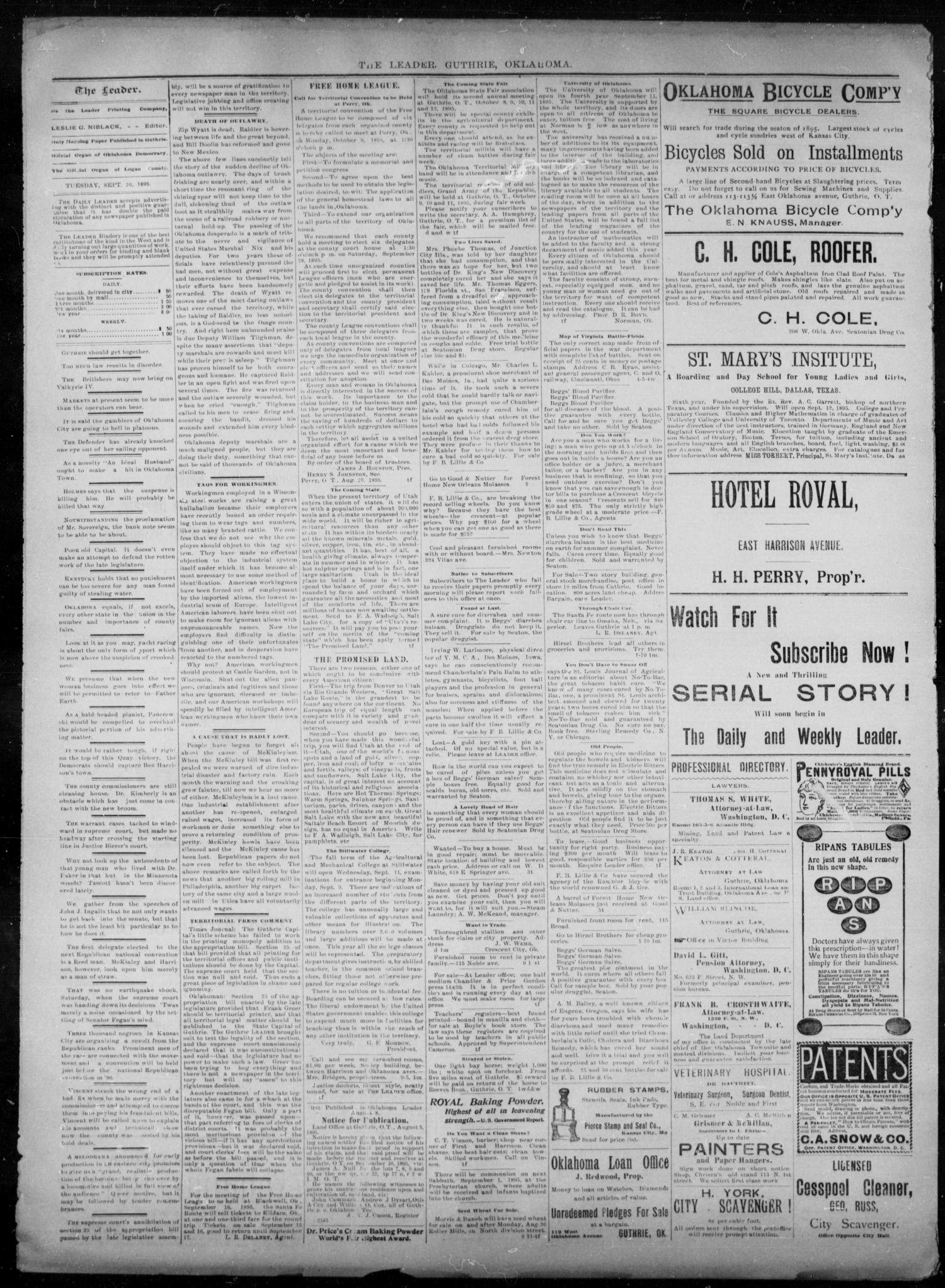 The Guthrie Daily Leader. (Guthrie, Okla.), Vol. 6, No. 80, Ed. 1, Tuesday, September 10, 1895
                                                
                                                    [Sequence #]: 2 of 4
                                                