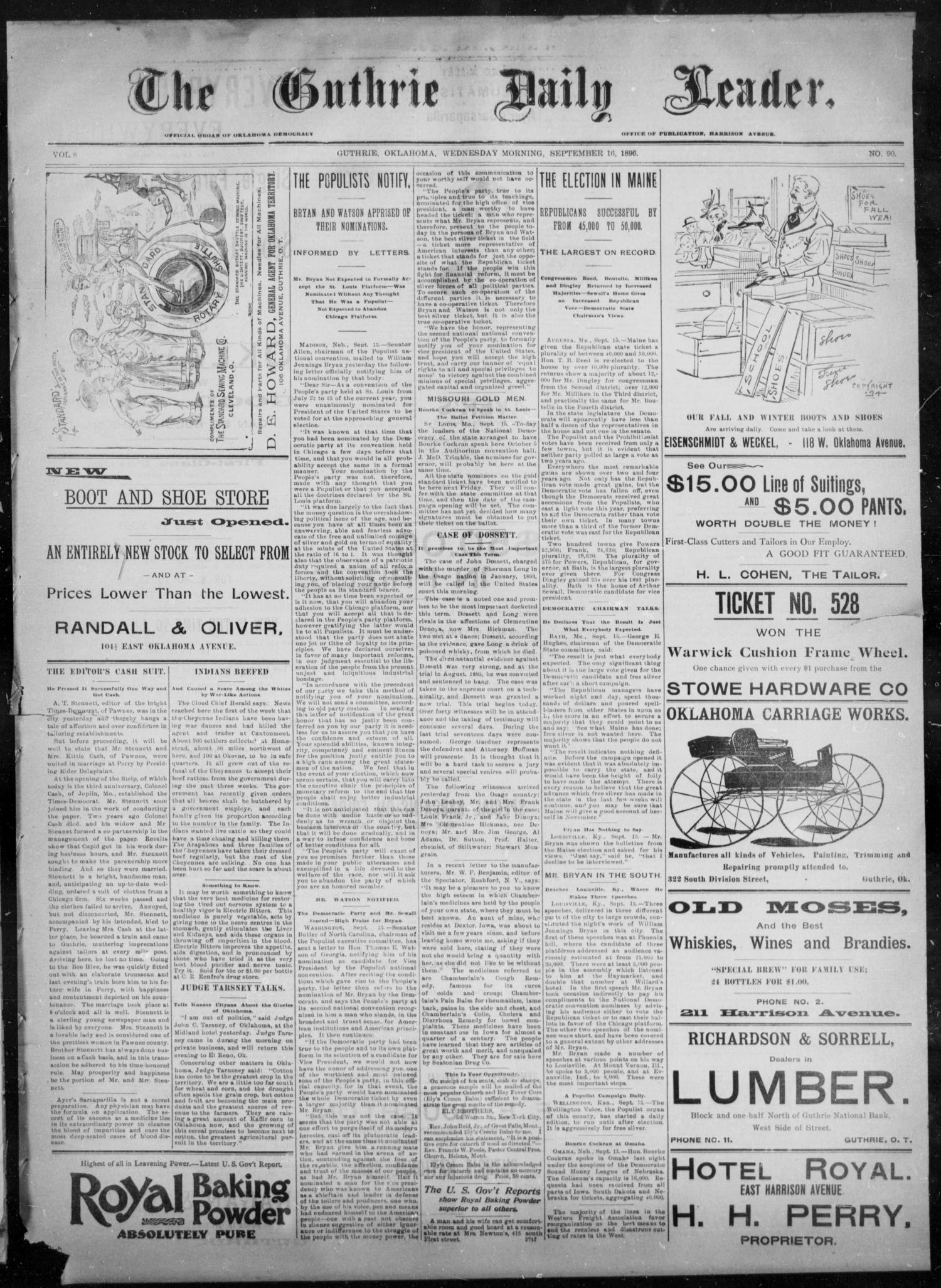 The Guthrie Daily Leader. (Guthrie, Okla.), Vol. 8, No. 90, Ed. 1, Wednesday, September 16, 1896
                                                
                                                    [Sequence #]: 1 of 4
                                                