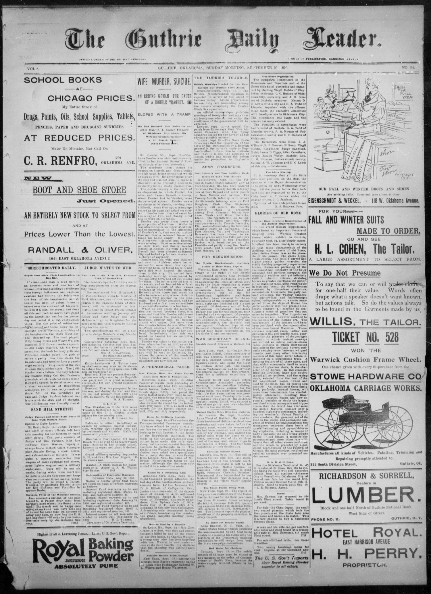 The Guthrie Daily Leader. (Guthrie, Okla.), Vol. 8, No. 94, Ed. 1, Sunday, September 20, 1896
                                                
                                                    [Sequence #]: 1 of 4
                                                