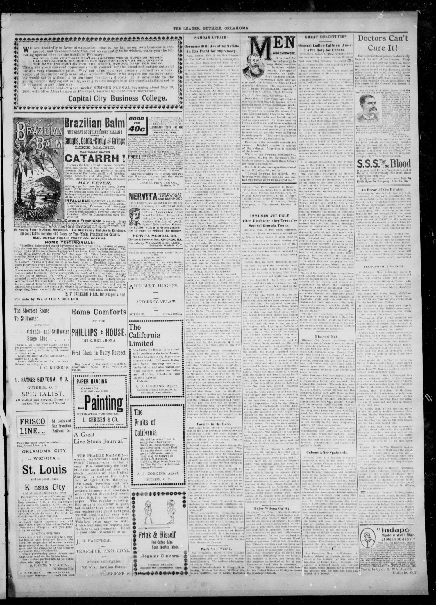 The Guthrie Daily Leader. (Guthrie, Okla.), Vol. 12, No. 246, Ed. 1, Thursday, March 9, 1899
                                                
                                                    [Sequence #]: 3 of 4
                                                