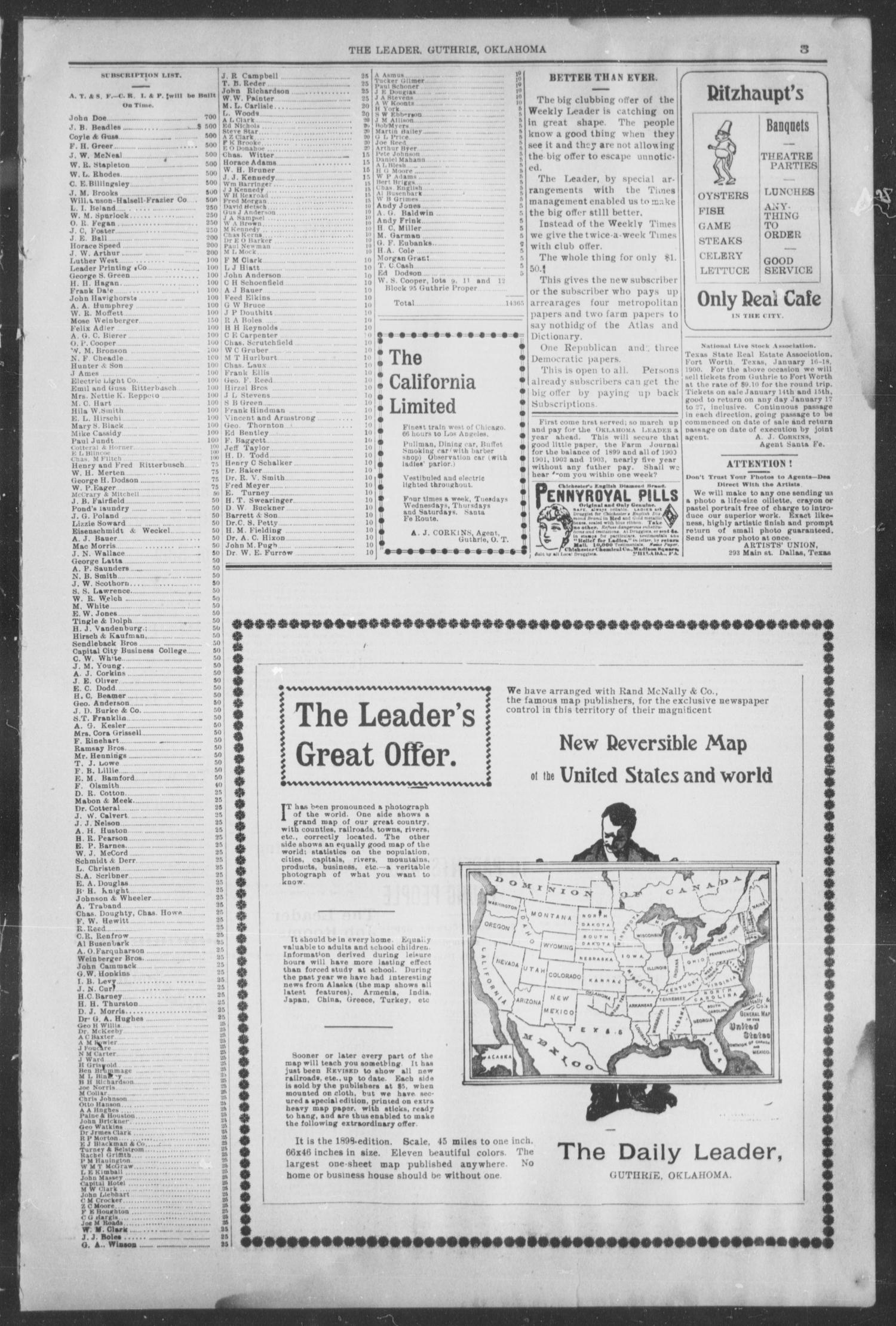 Guthrie Daily Leader. (Guthrie, Okla.), Vol. 15, No. 46, Ed. 1, Thursday, January 25, 1900
                                                
                                                    [Sequence #]: 3 of 8
                                                