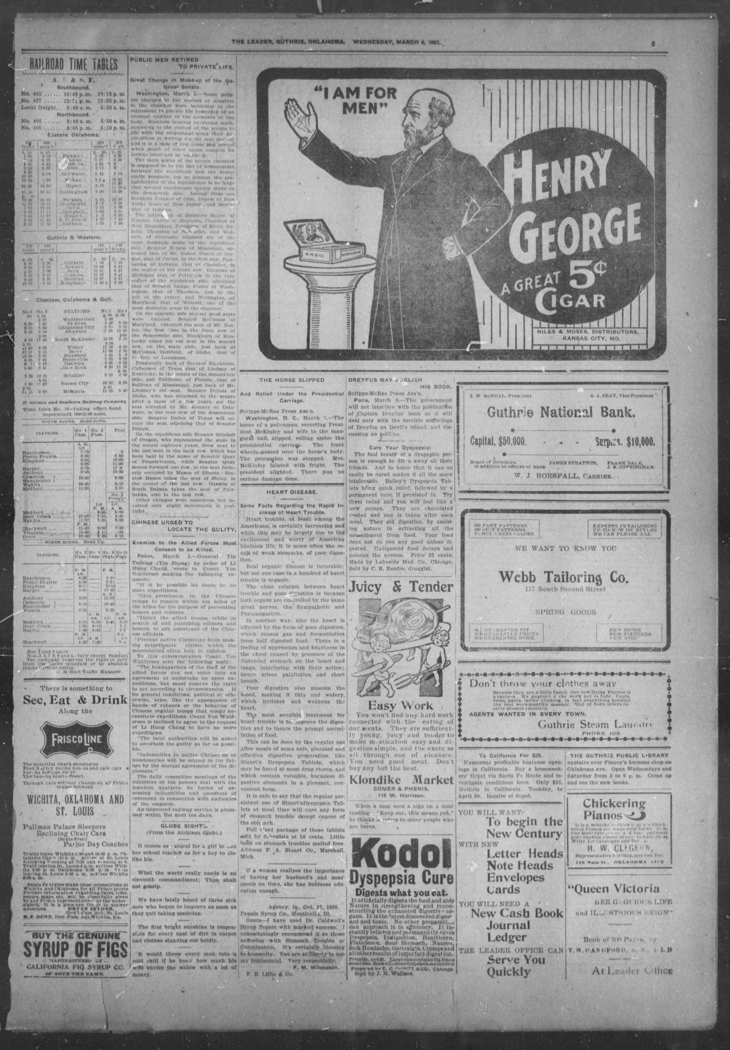 The Guthrie Daily Leader. (Guthrie, Okla.), Vol. 17, No. 83, Ed. 1, Wednesday, March 6, 1901
                                                
                                                    [Sequence #]: 3 of 8
                                                