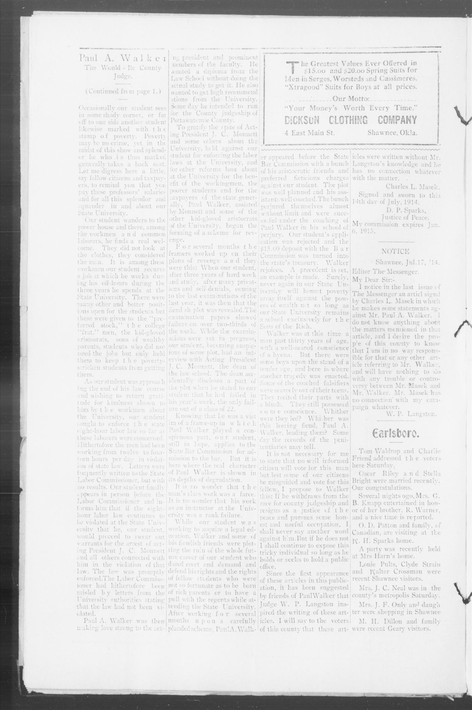 The Messenger. (Earlsboro, Okla.), Vol. 3, No. 10, Ed. 1 Thursday, July 16, 1914
                                                
                                                    [Sequence #]: 4 of 4
                                                
