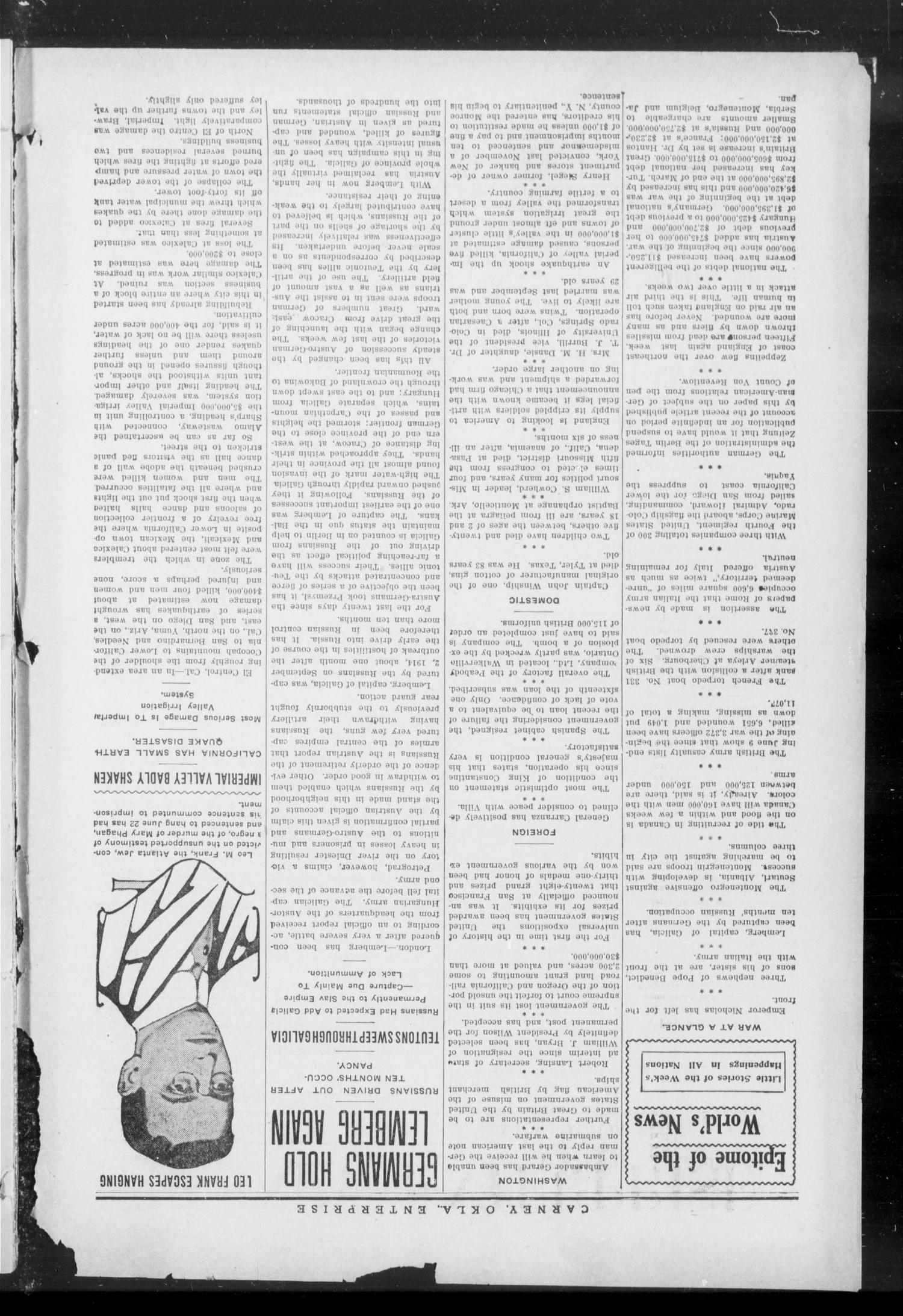Carney Enterprise. (Carney, Okla.), Vol. 14, No. 49, Ed. 1 Friday, July 2, 1915
                                                
                                                    [Sequence #]: 2 of 12
                                                