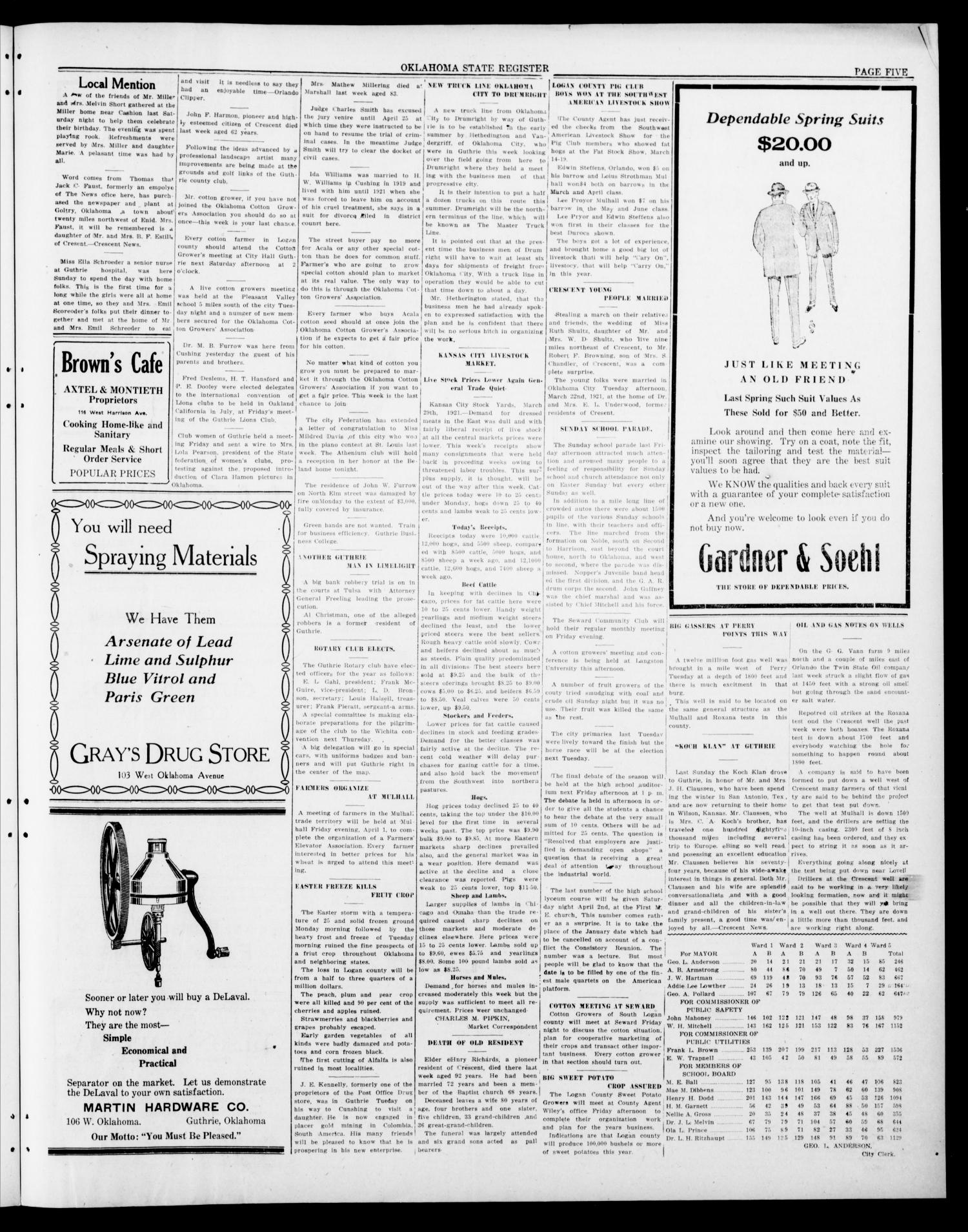 Oklahoma State Register (Guthrie, Okla.), Vol. 39, No. 48, Ed. 1 Thursday, March 31, 1921
                                                
                                                    [Sequence #]: 5 of 8
                                                
