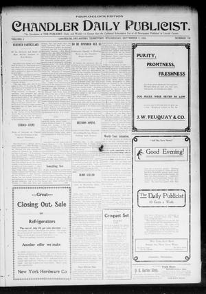 Primary view of object titled 'Chandler Daily Publicist. (Chandler, Okla. Terr.), Vol. 2, No. 138, Ed. 1 Wednesday, September 9, 1903'.
