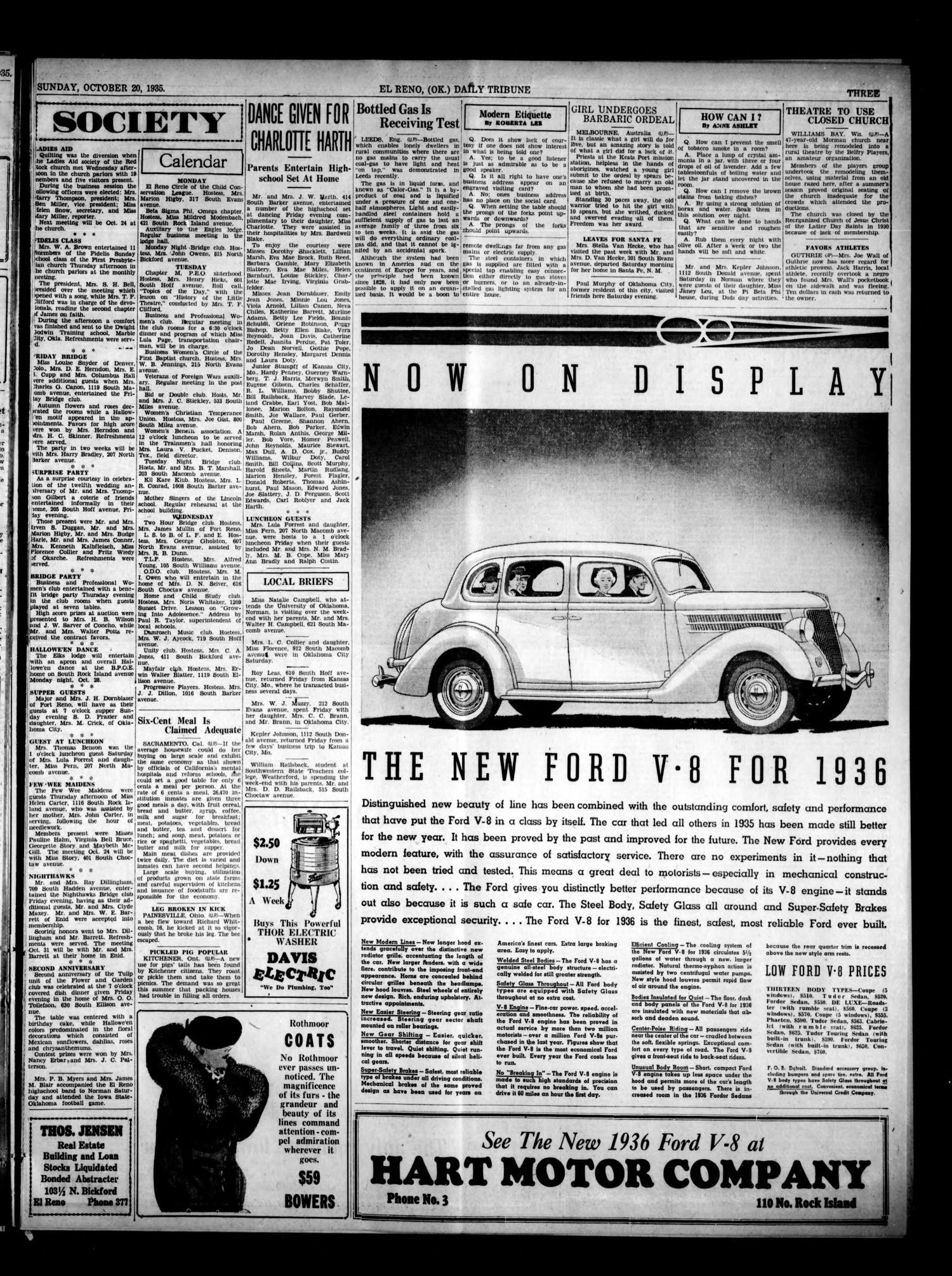 The El Reno Daily Tribune (El Reno, Okla.), Vol. 44, No. 198, Ed. 1 Sunday, October 20, 1935
                                                
                                                    [Sequence #]: 3 of 6
                                                