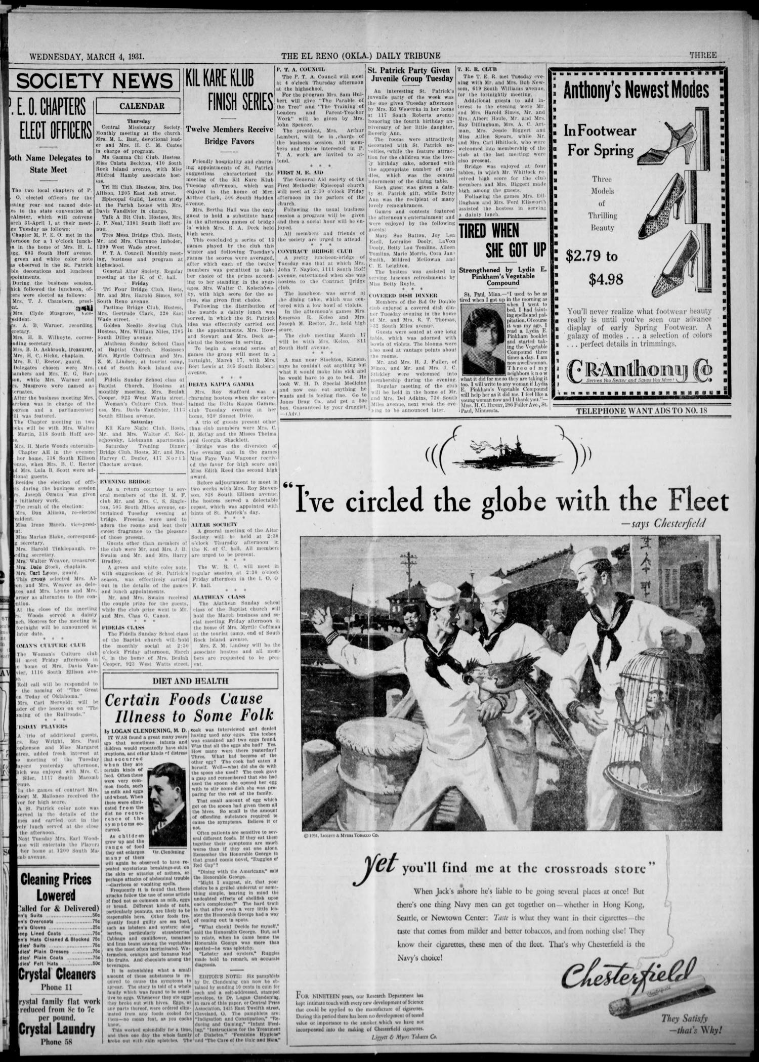 The El Reno Daily Tribune (El Reno, Okla.), Vol. 40, No. 27, Ed. 1 Wednesday, March 4, 1931
                                                
                                                    [Sequence #]: 3 of 6
                                                