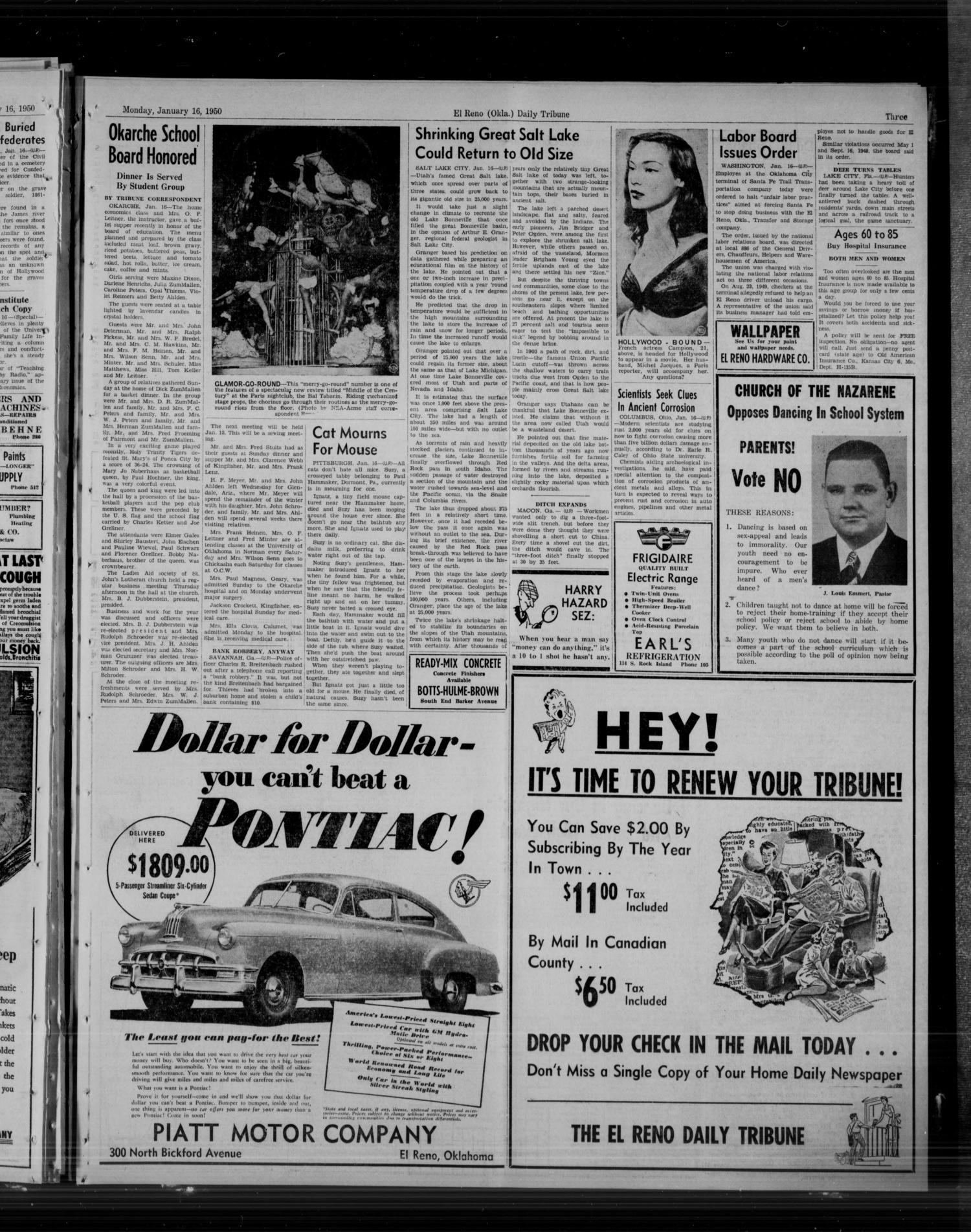 The El Reno Daily Tribune (El Reno, Okla.), Vol. 58, No. 272, Ed. 1 Monday, January 16, 1950
                                                
                                                    [Sequence #]: 3 of 6
                                                