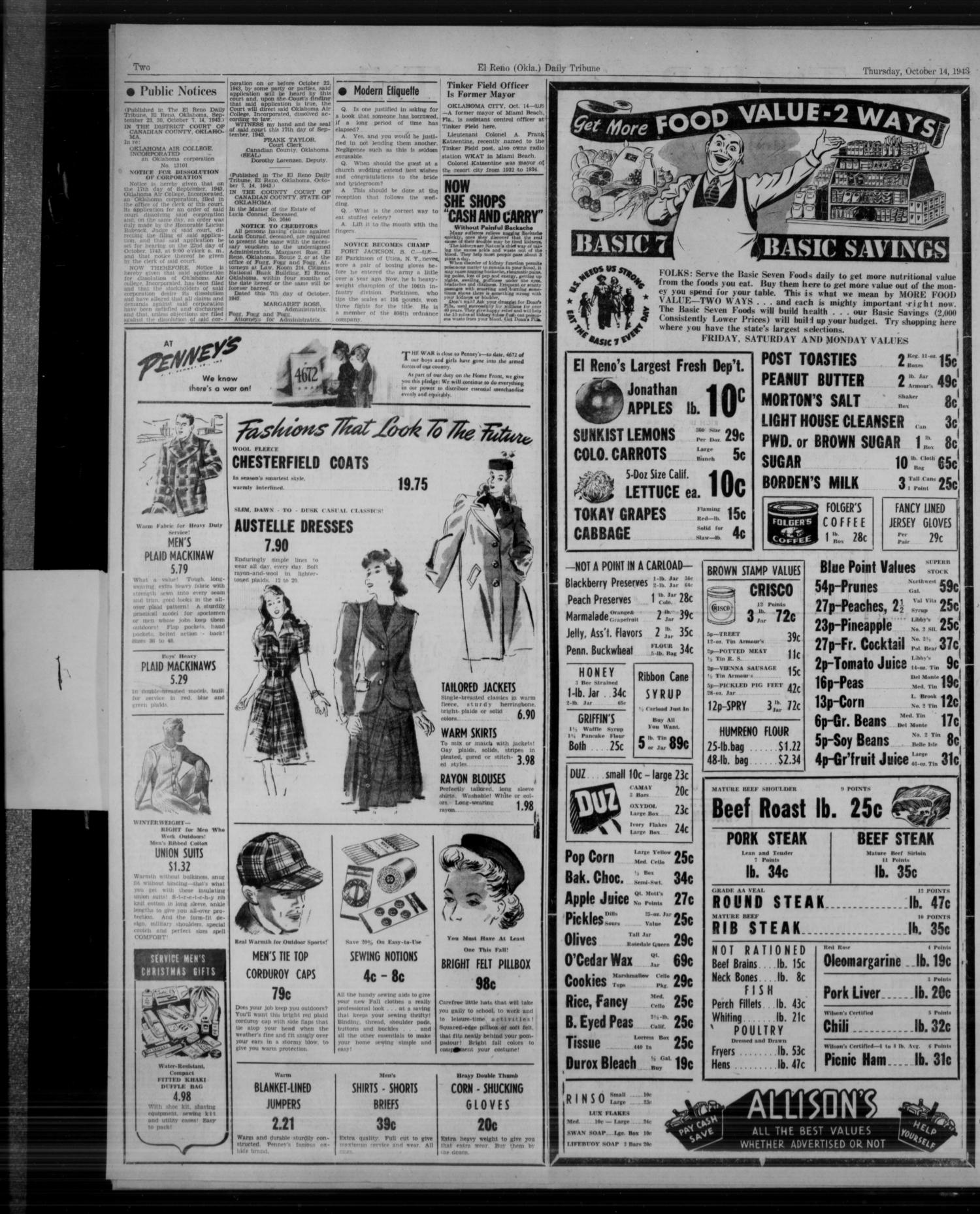 The El Reno Daily Tribune (El Reno, Okla.), Vol. 52, No. 194, Ed. 1 Thursday, October 14, 1943
                                                
                                                    [Sequence #]: 2 of 8
                                                