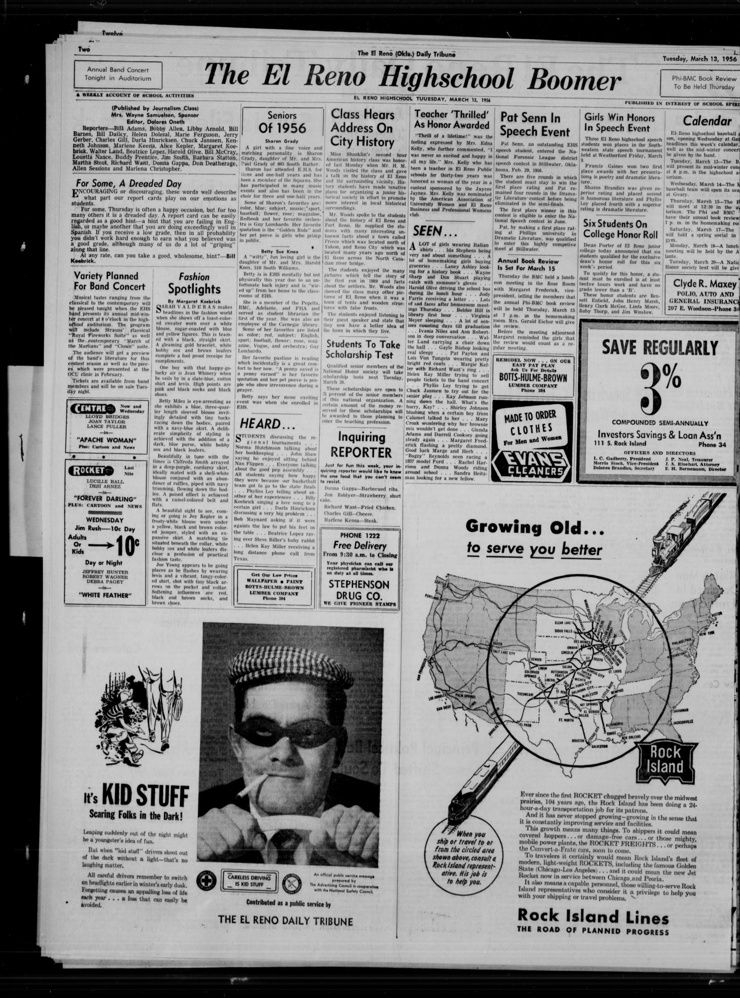 The El Reno Daily Tribune (El Reno, Okla.), Vol. 64, No. 321, Ed. 1 Tuesday, March 13, 1956
                                                
                                                    [Sequence #]: 2 of 8
                                                