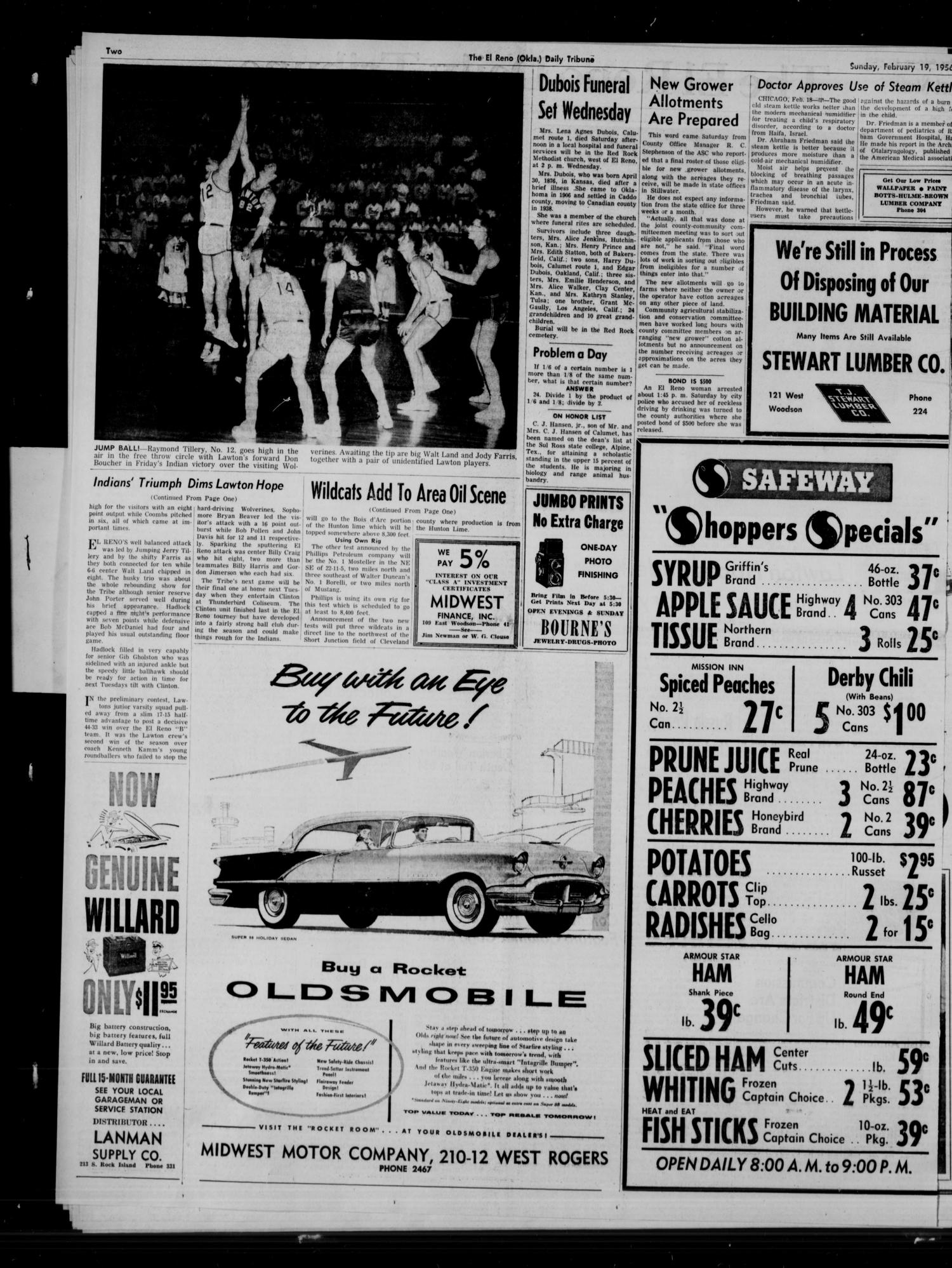 The El Reno Daily Tribune (El Reno, Okla.), Vol. 64, No. 301, Ed. 1 Sunday, February 19, 1956
                                                
                                                    [Sequence #]: 2 of 12
                                                