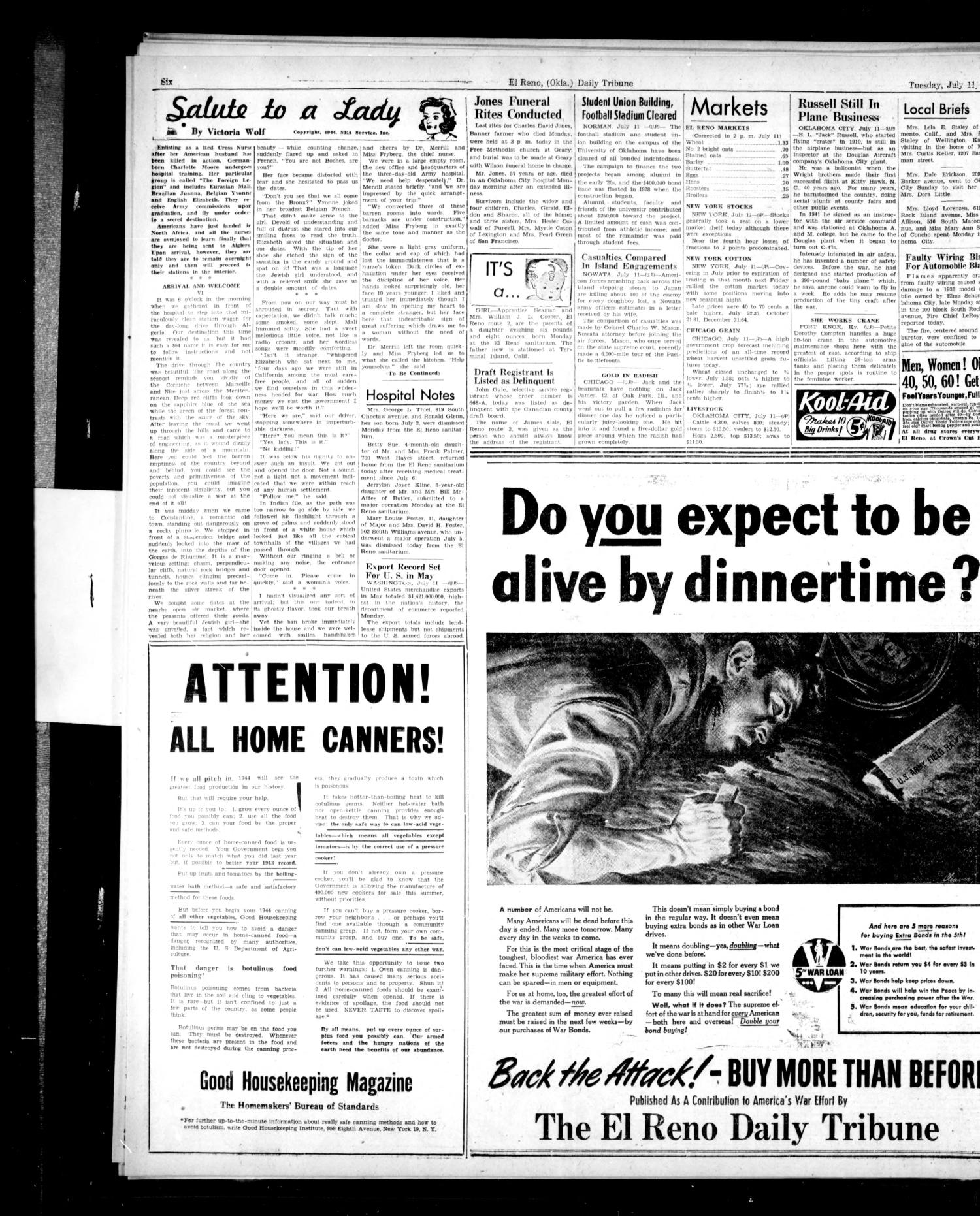The El Reno Daily Tribune (El Reno, Okla.), Vol. 53, No. 113, Ed. 1 Tuesday, July 11, 1944
                                                
                                                    [Sequence #]: 6 of 6
                                                