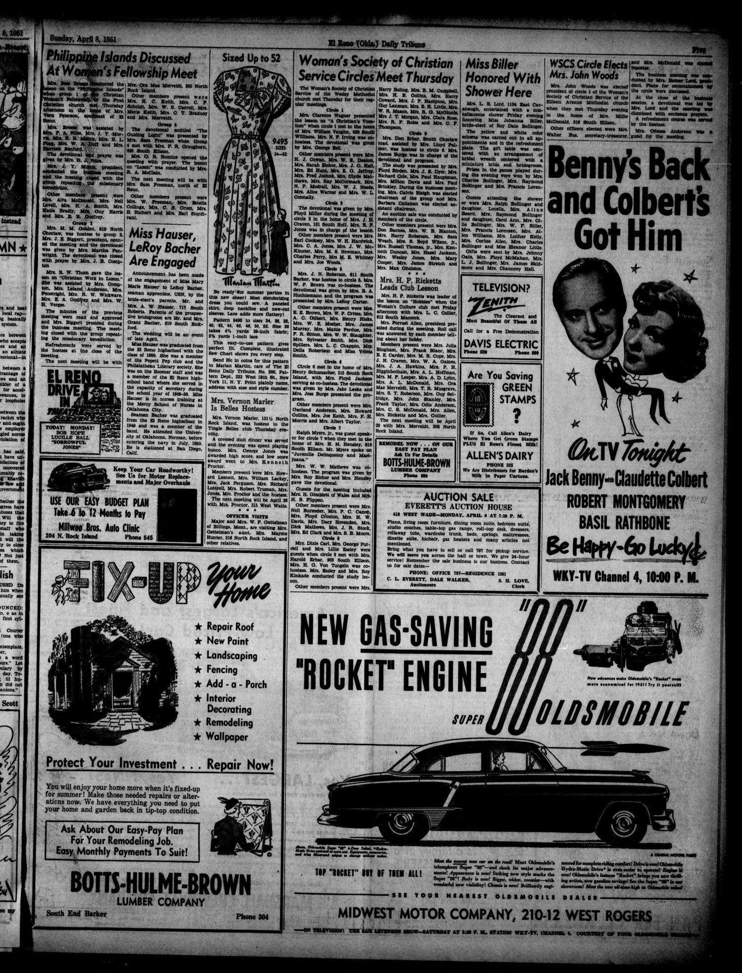 The El Reno Daily Tribune (El Reno, Okla.), Vol. 60, No. 33, Ed. 1 Sunday, April 8, 1951
                                                
                                                    [Sequence #]: 5 of 12
                                                