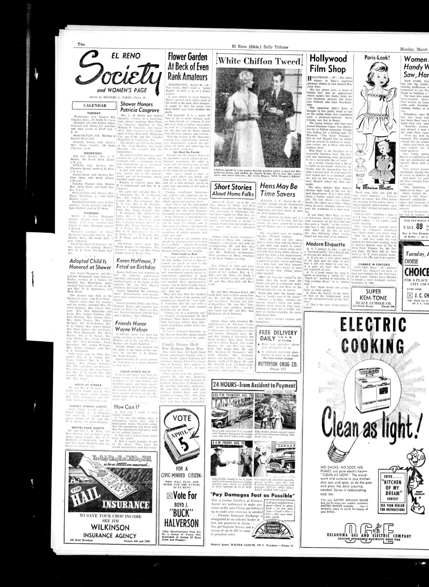 The El Reno Daily Tribune (El Reno, Okla.), Vol. 64, No. 24, Ed. 1 Monday, March 28, 1955
                                                
                                                    [Sequence #]: 2 of 6
                                                