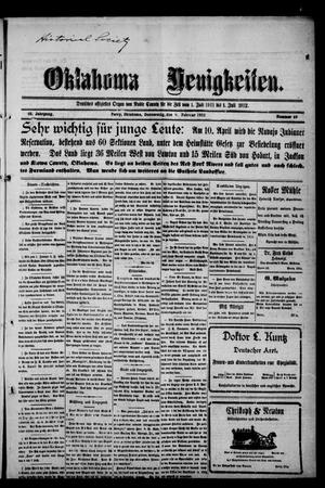 Primary view of object titled 'Oklahoma Neuigkeiten. (Perry, Okla.), Vol. 10, No. 42, Ed. 1 Thursday, February 8, 1912'.