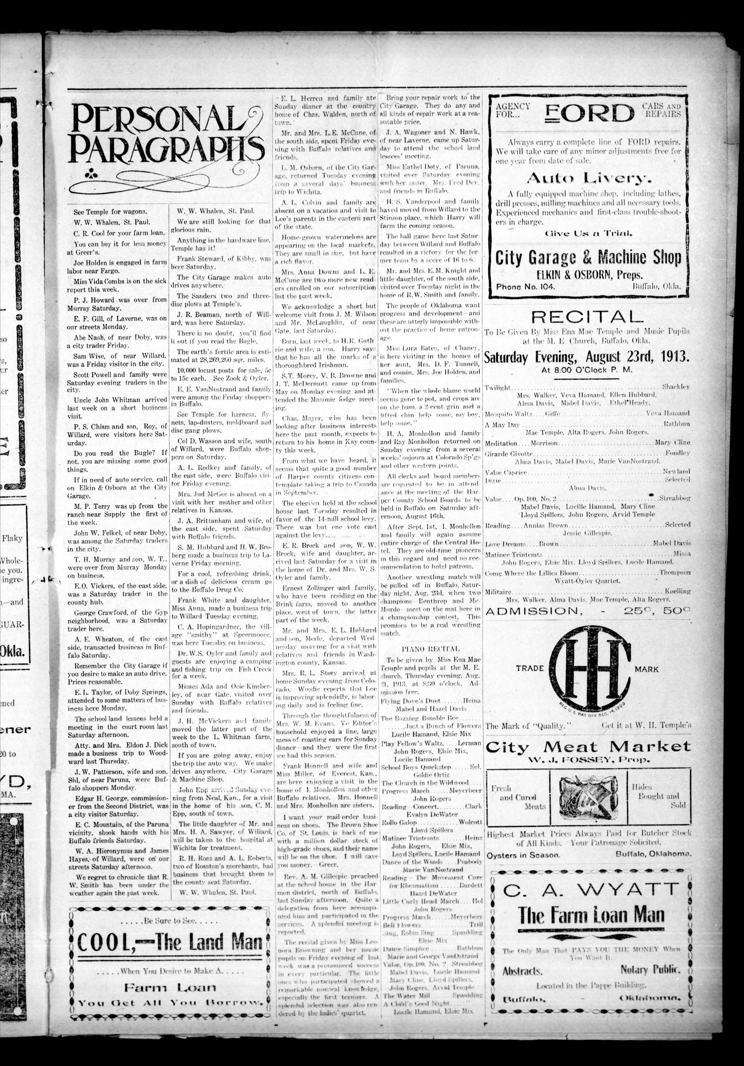 The Buffalo Bugle. (Buffalo, Okla.), Vol. 9, No. 20, Ed. 1 Thursday, August 14, 1913
                                                
                                                    [Sequence #]: 3 of 4
                                                