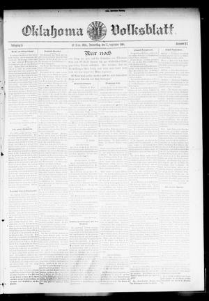 Primary view of object titled 'Oklahoma Volksblatt. (El Reno, Okla.), Vol. 15, No. 27, Ed. 1 Thursday, September 17, 1908'.