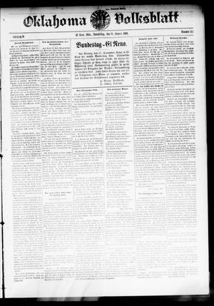 Primary view of object titled 'Oklahoma Volksblatt. (El Reno, Okla.), Vol. 16, No. 23, Ed. 1 Thursday, August 19, 1909'.