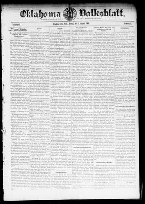 Primary view of object titled 'Oklahoma Volksblatt. (Oklahoma City, Okla.), Vol. 11, No. 20, Ed. 1 Friday, August 5, 1904'.