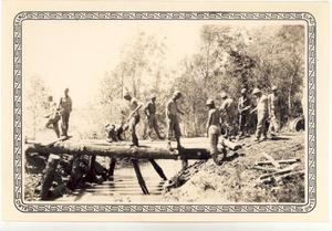 Primary view of object titled 'Soldiers of the 206 Engineers Building Bridge'.