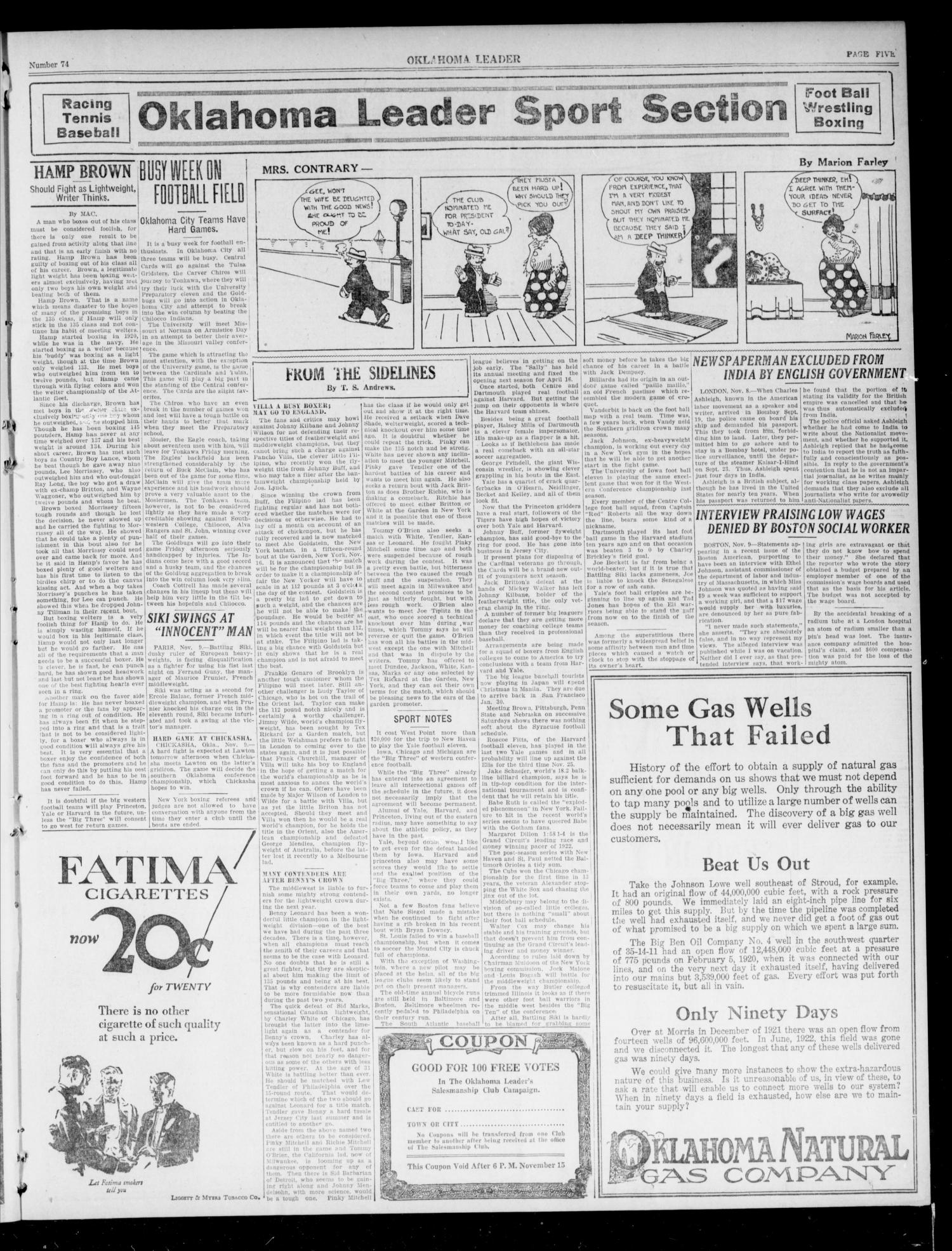 Oklahoma Leader (Oklahoma City, Okla.), Vol. 3, No. 74, Ed. 1 Thursday, November 9, 1922
                                                
                                                    [Sequence #]: 5 of 8
                                                