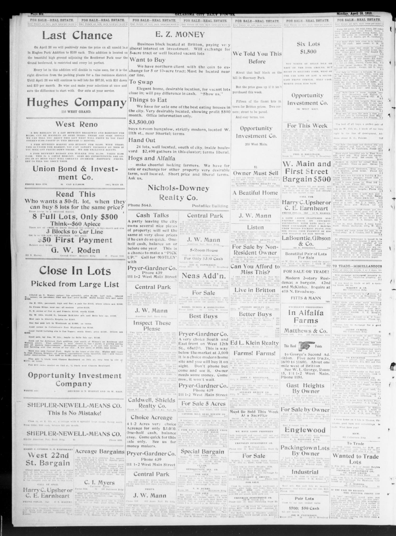 Oklahoma City Daily Pointer (Oklahoma City, Okla.), Vol. 5, No. 78, Ed. 1 Monday, April 18, 1910
                                                
                                                    [Sequence #]: 4 of 8
                                                