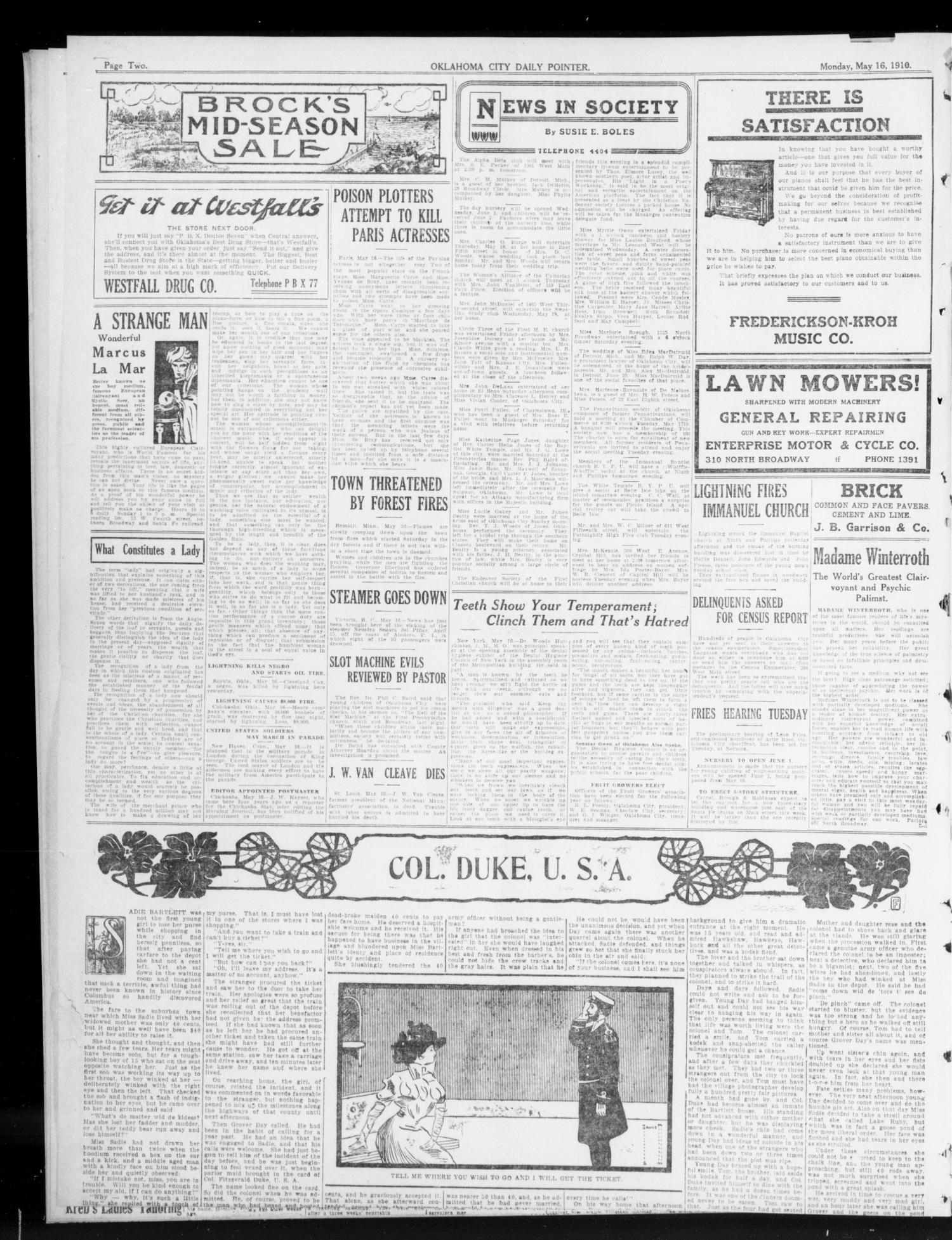Oklahoma City Daily Pointer (Oklahoma City, Okla.), Vol. 5, No. 102, Ed. 1 Monday, May 16, 1910
                                                
                                                    [Sequence #]: 2 of 6
                                                