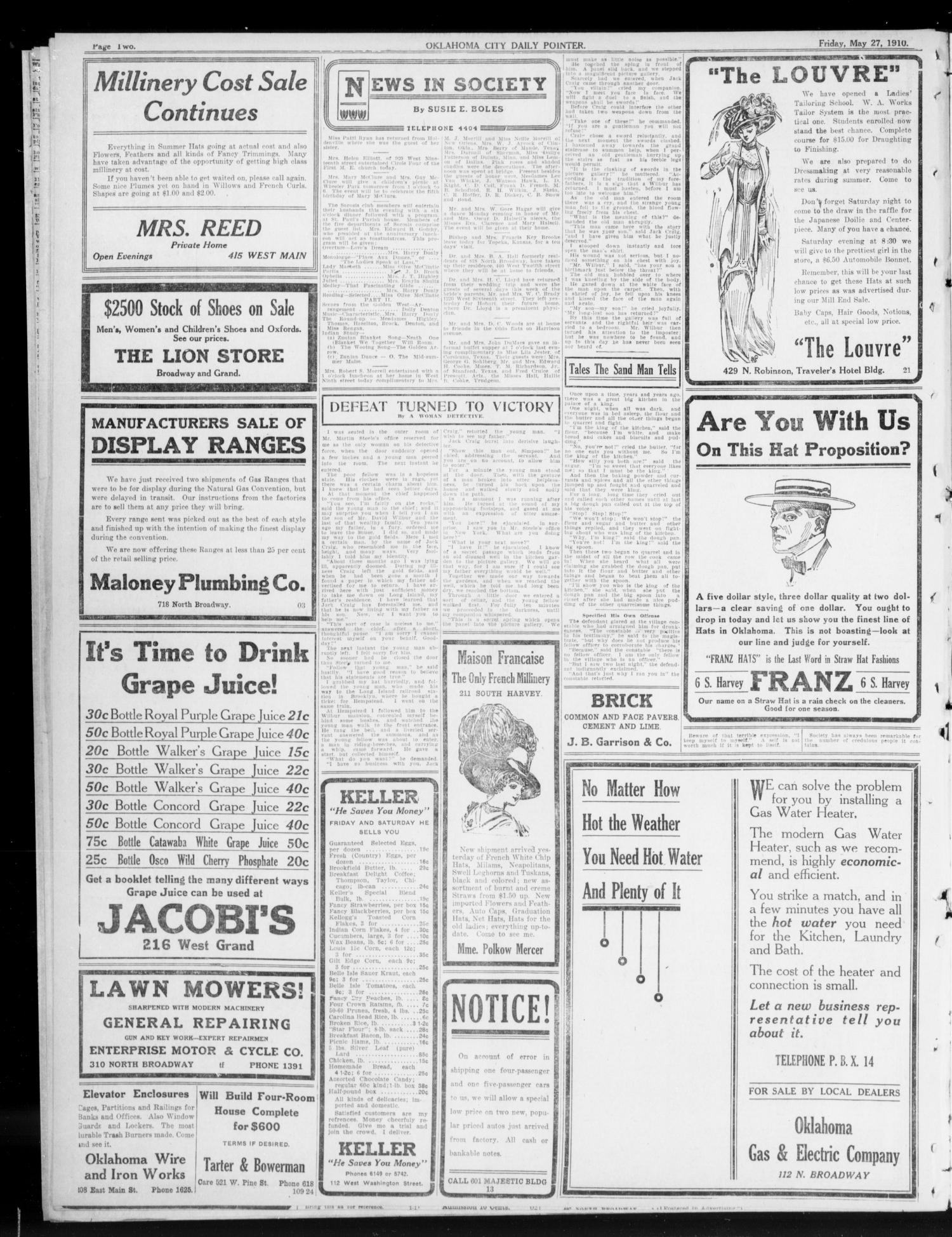 Oklahoma City Daily Pointer (Oklahoma City, Okla.), Vol. 5, No. 112, Ed. 1 Friday, May 27, 1910
                                                
                                                    [Sequence #]: 2 of 10
                                                