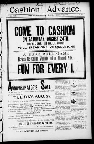 Cashion Advance. (Cashion, Okla.), Vol. 8, No. 10, Ed. 1 Thursday, August 22, 1907