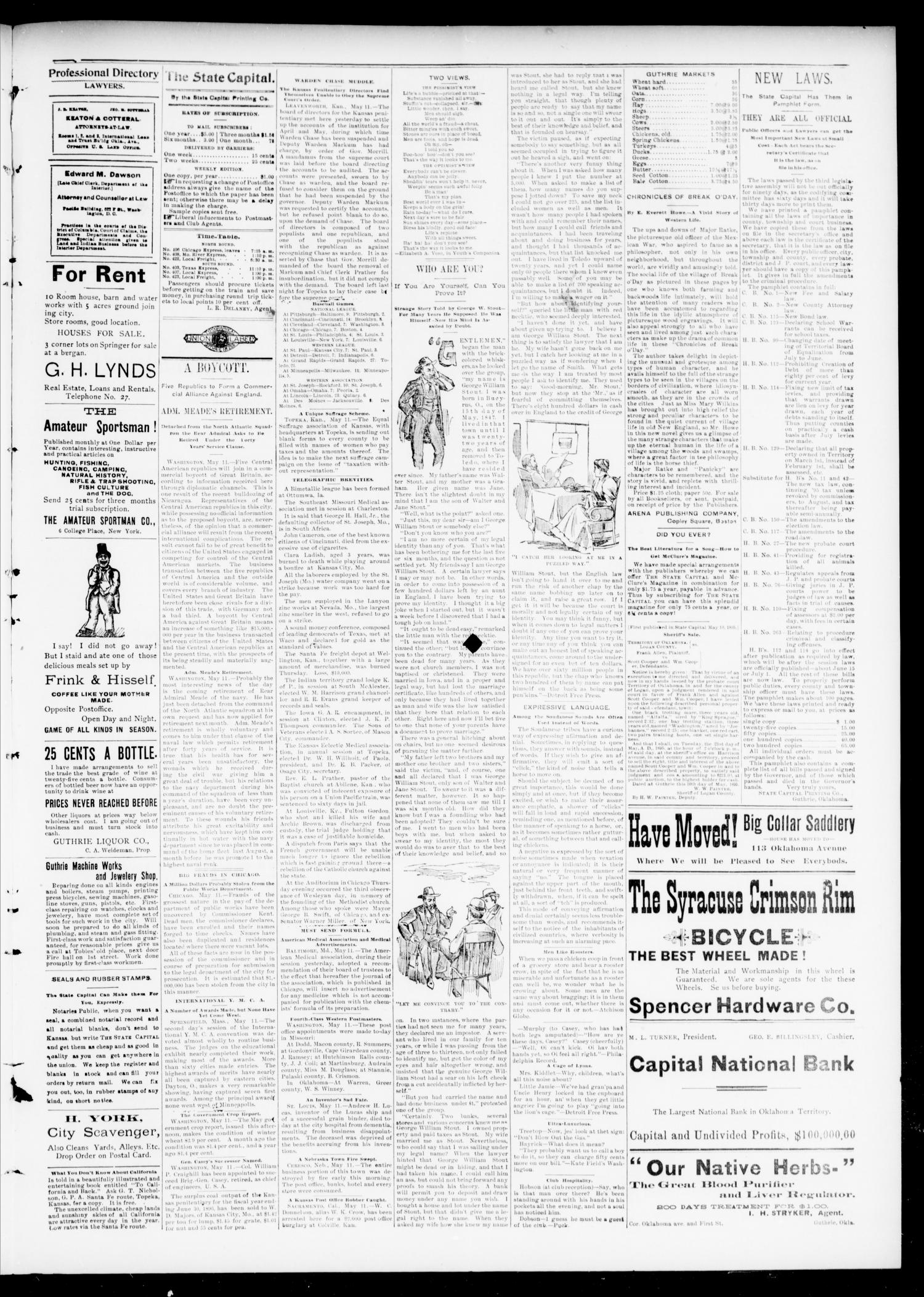 The Daily Oklahoma State Capital. (Guthrie, Okla.), Vol. 7, No. 18, Ed. 1 Monday, May 13, 1895
                                                
                                                    [Sequence #]: 3 of 4
                                                