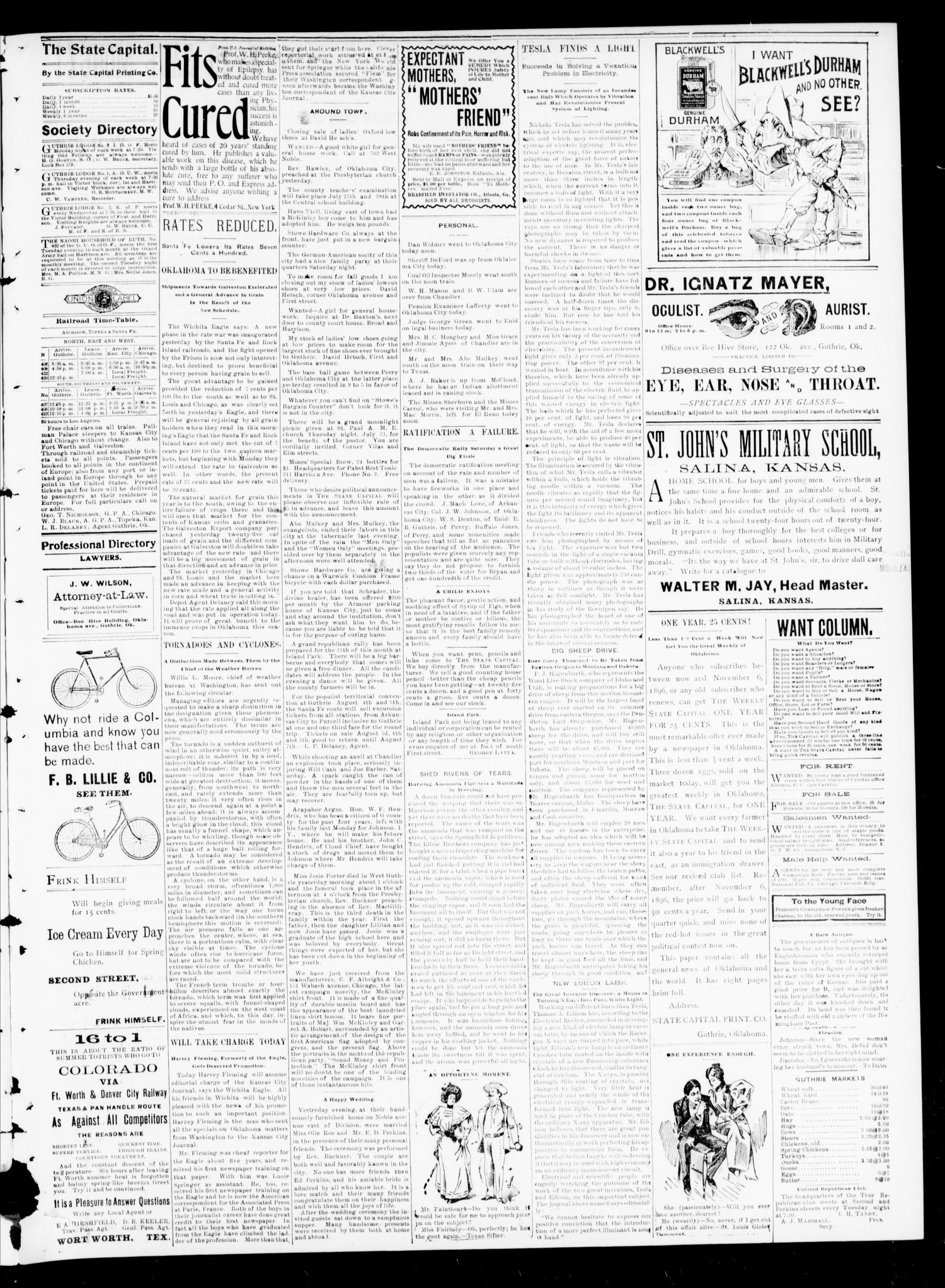The Daily Oklahoma State Capital. (Guthrie, Okla.), Vol. 8, No. 65, Ed. 1 Monday, July 20, 1896
                                                
                                                    [Sequence #]: 3 of 4
                                                