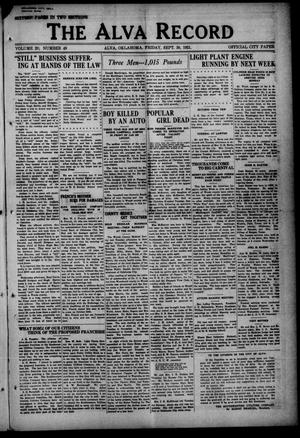 The Alva Record (Alva, Okla.), Vol. 20, No. 49, Ed. 1 Friday, September 30, 1921
