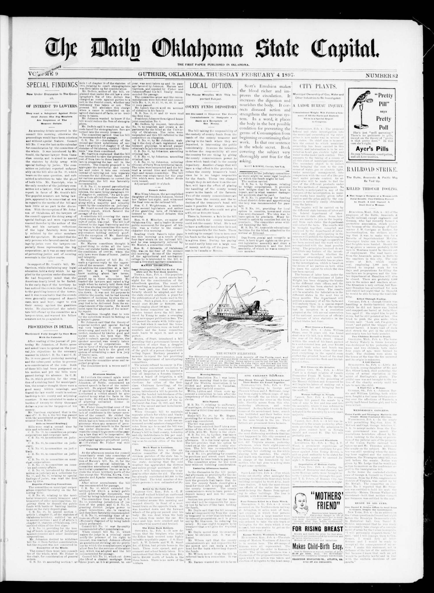 The Daily Oklahoma State Capital. (Guthrie, Okla.), Vol. 9, No. 82, Ed. 1 Thursday, February 4, 1897
                                                
                                                    [Sequence #]: 1 of 4
                                                