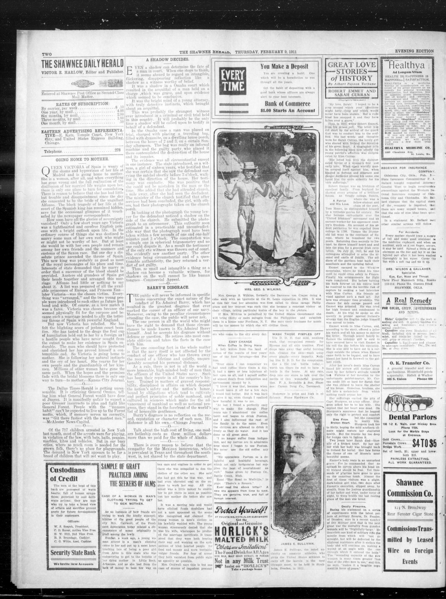 The Shawnee Daily Herald. (Shawnee, Okla.), Vol. 15, No. 158, Ed. 1 Thursday, February 9, 1911
                                                
                                                    [Sequence #]: 2 of 6
                                                