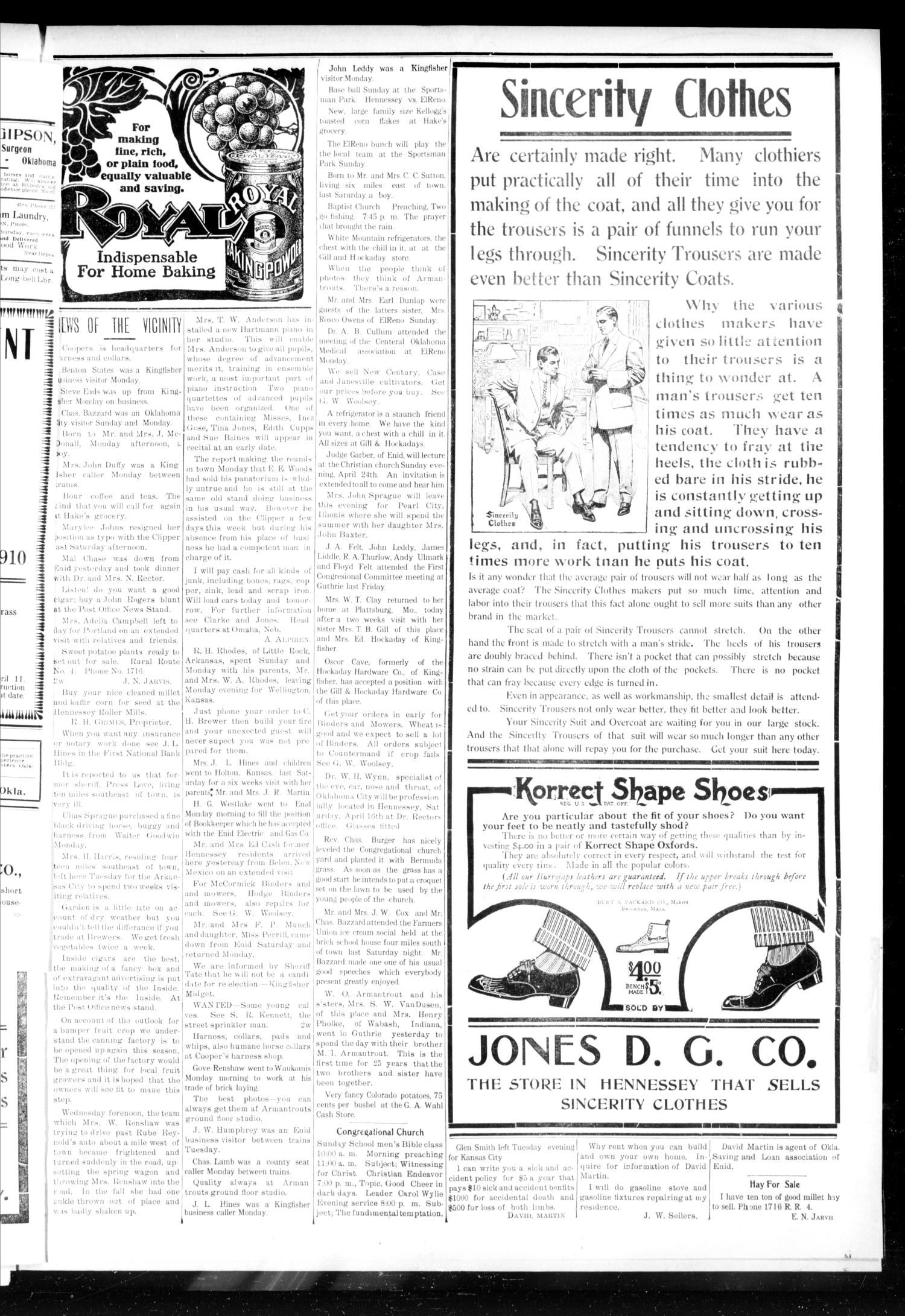 The Hennessey Clipper (Hennessey, Okla.), Vol. 20, No. 48, Ed. 1 Thursday, April 14, 1910
                                                
                                                    [Sequence #]: 7 of 10
                                                