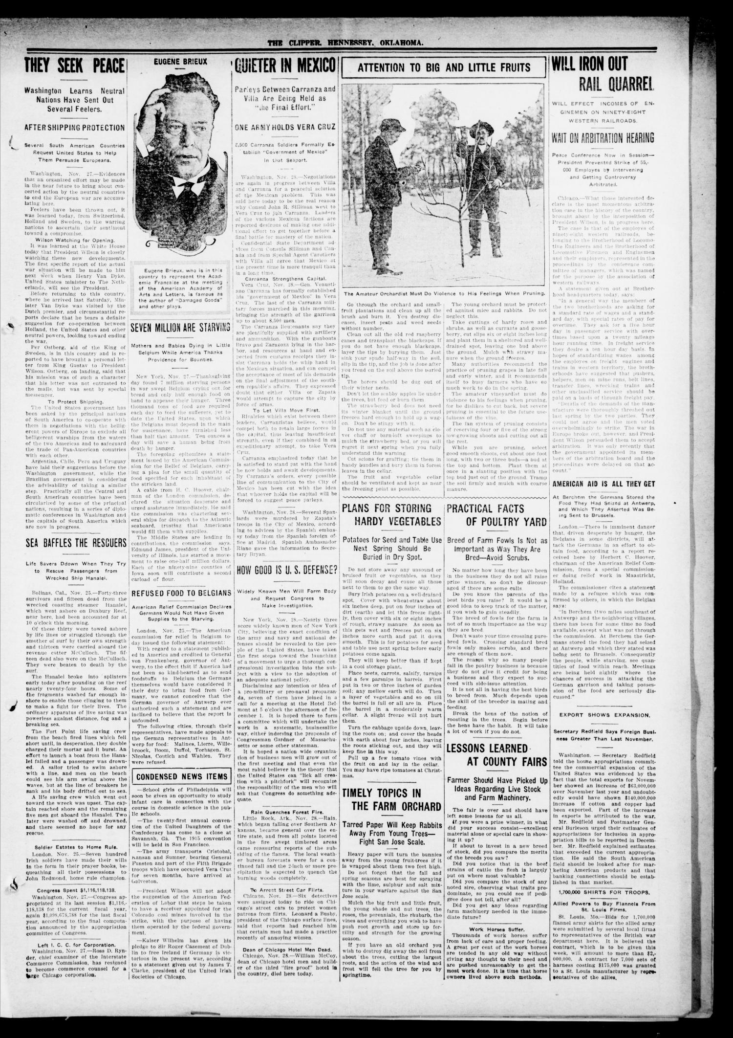 The Hennessey Clipper (Hennessey, Okla.), Vol. 25, No. 26, Ed. 1 Thursday, December 3, 1914
                                                
                                                    [Sequence #]: 3 of 10
                                                