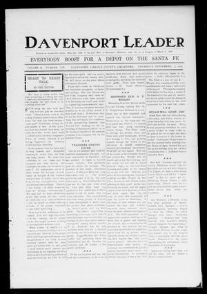 Primary view of object titled 'Davenport Leader (Davenport, Okla.), Vol. 2, No. 19, Ed. 1 Thursday, September 7, 1905'.