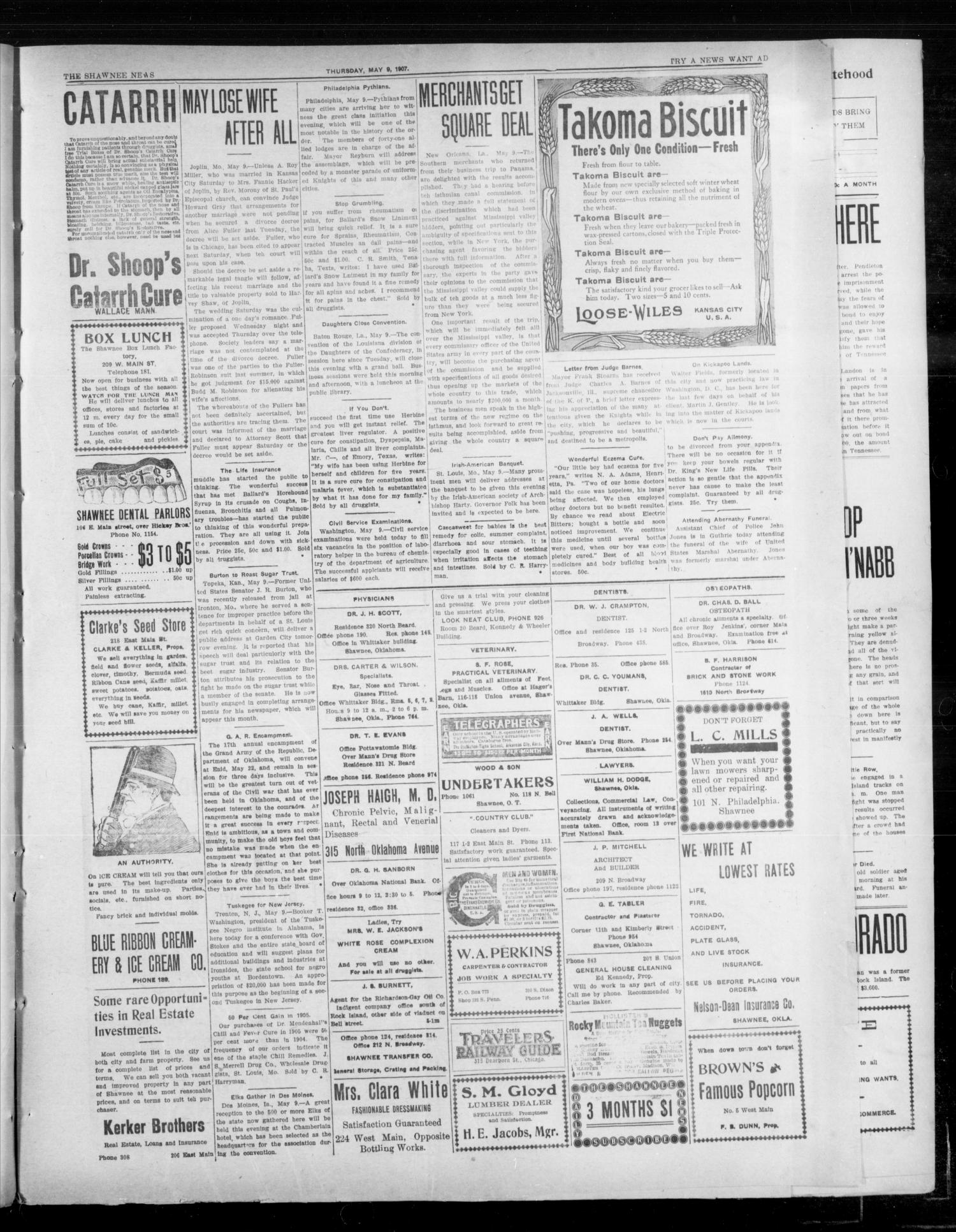 The Shawnee News. (Shawnee, Okla.), Vol. 10, No. 122, Ed. 1 Thursday, May 9, 1907
                                                
                                                    [Sequence #]: 3 of 8
                                                